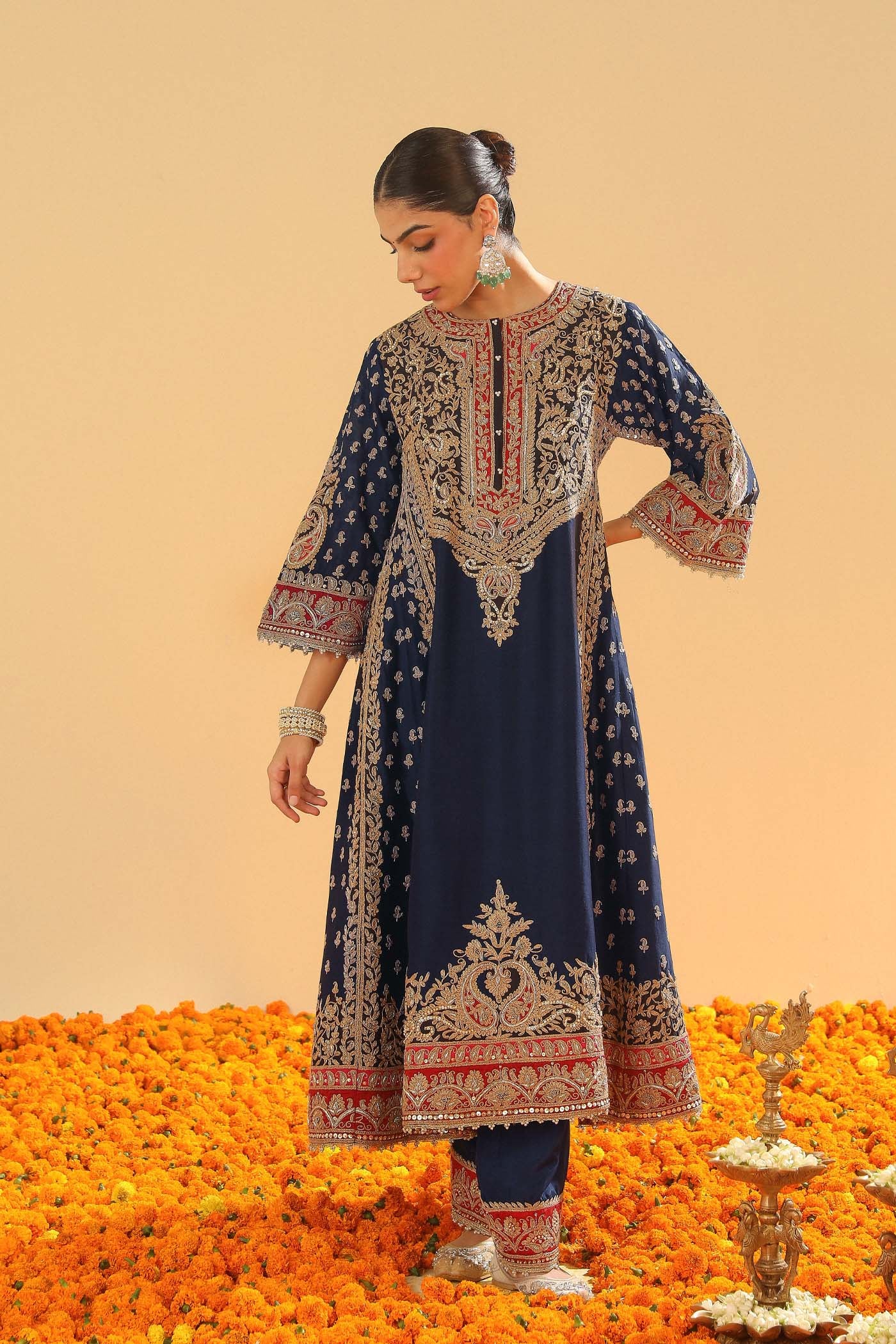 Hana - Deep Blue Long Kalidaar Chauga with Salwar - Image 6