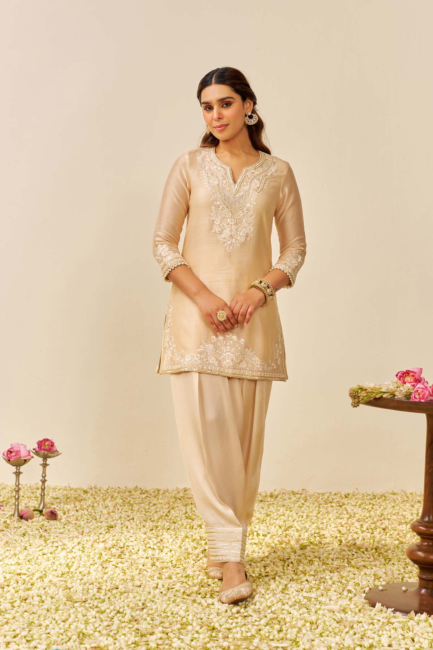 HANIYA - Beige SHORT KURTI WITH SALWAR - Image 2
