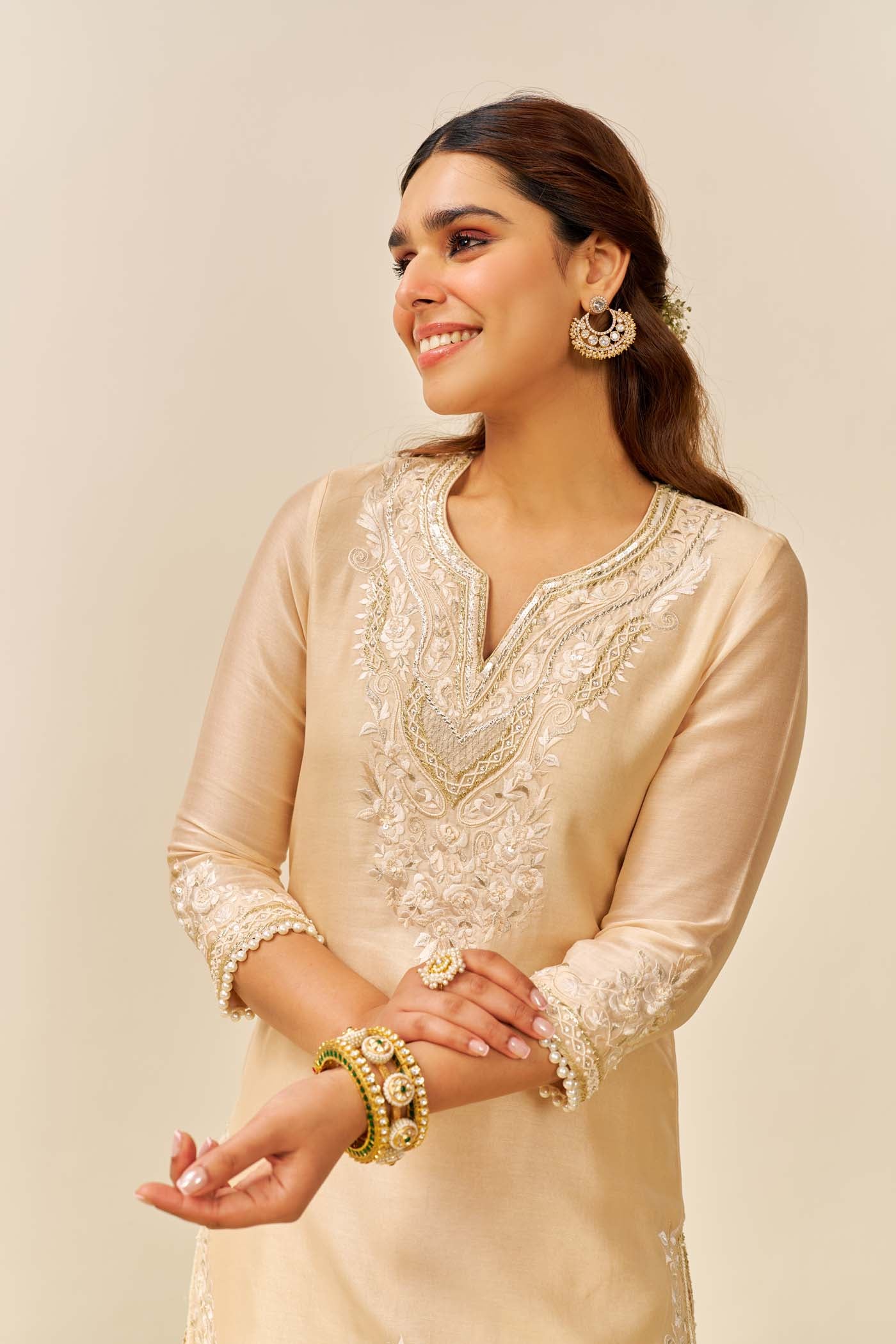 HANIYA - Beige SHORT KURTI WITH SALWAR - Image 3