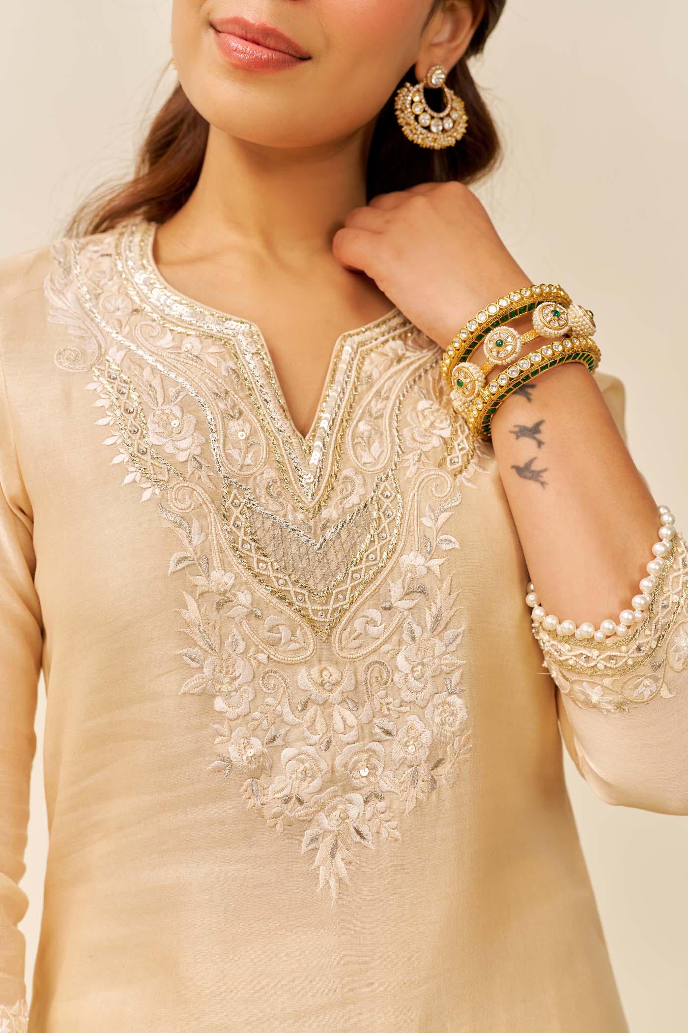 HANIYA - Beige SHORT KURTI WITH SALWAR - Image 4