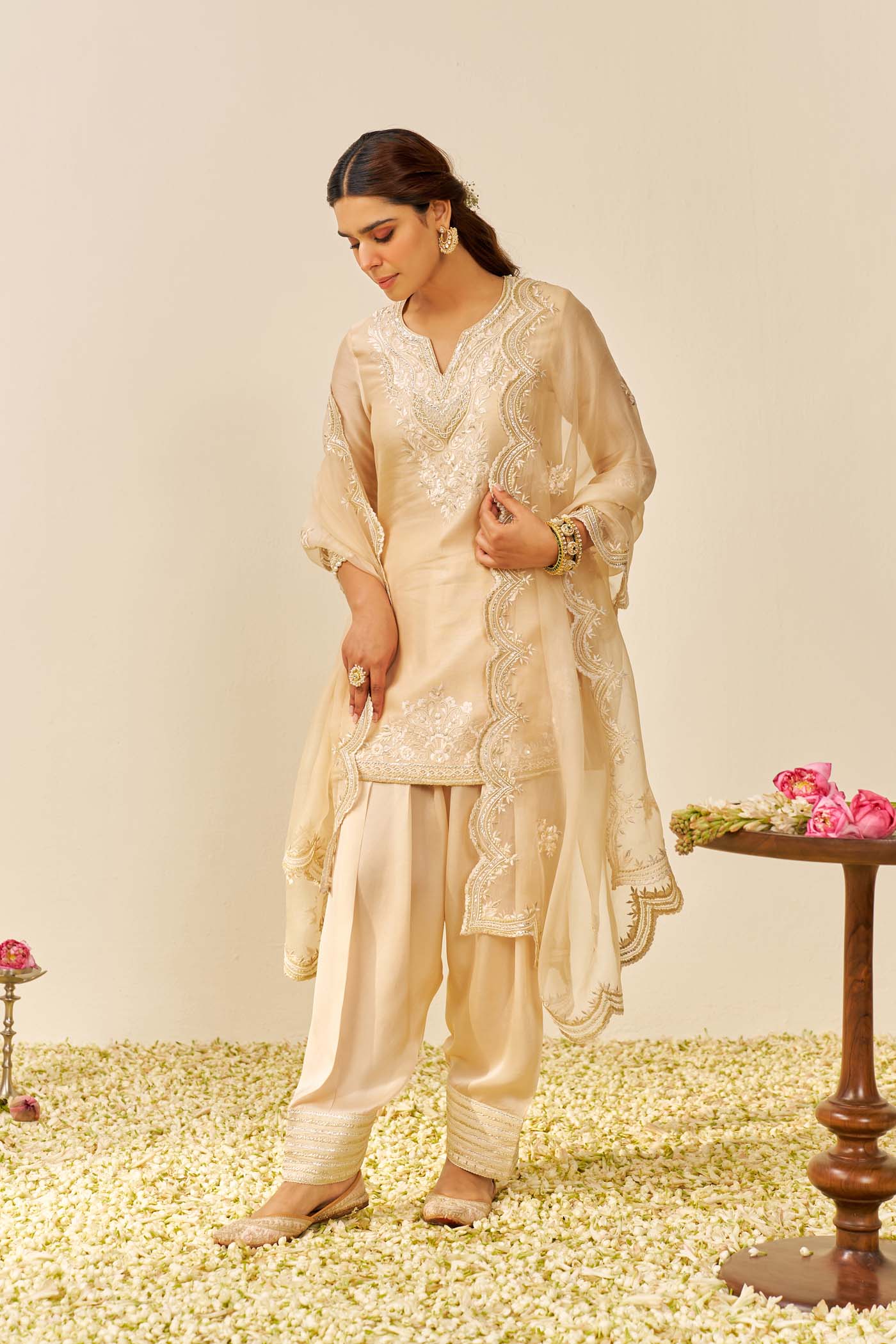 HANIYA - Beige SHORT KURTI WITH SALWAR - Image 5