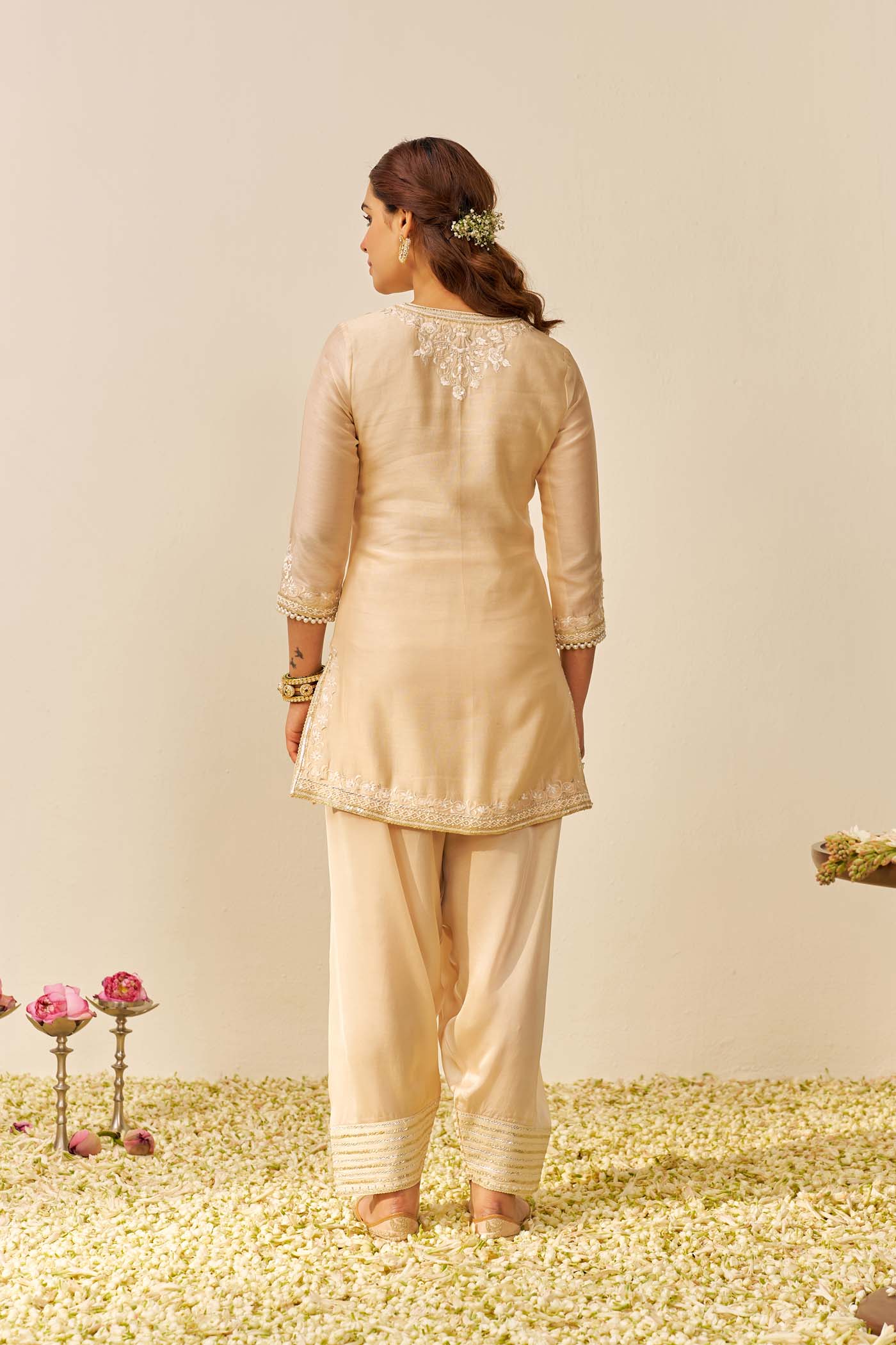HANIYA - Beige SHORT KURTI WITH SALWAR - Image 6