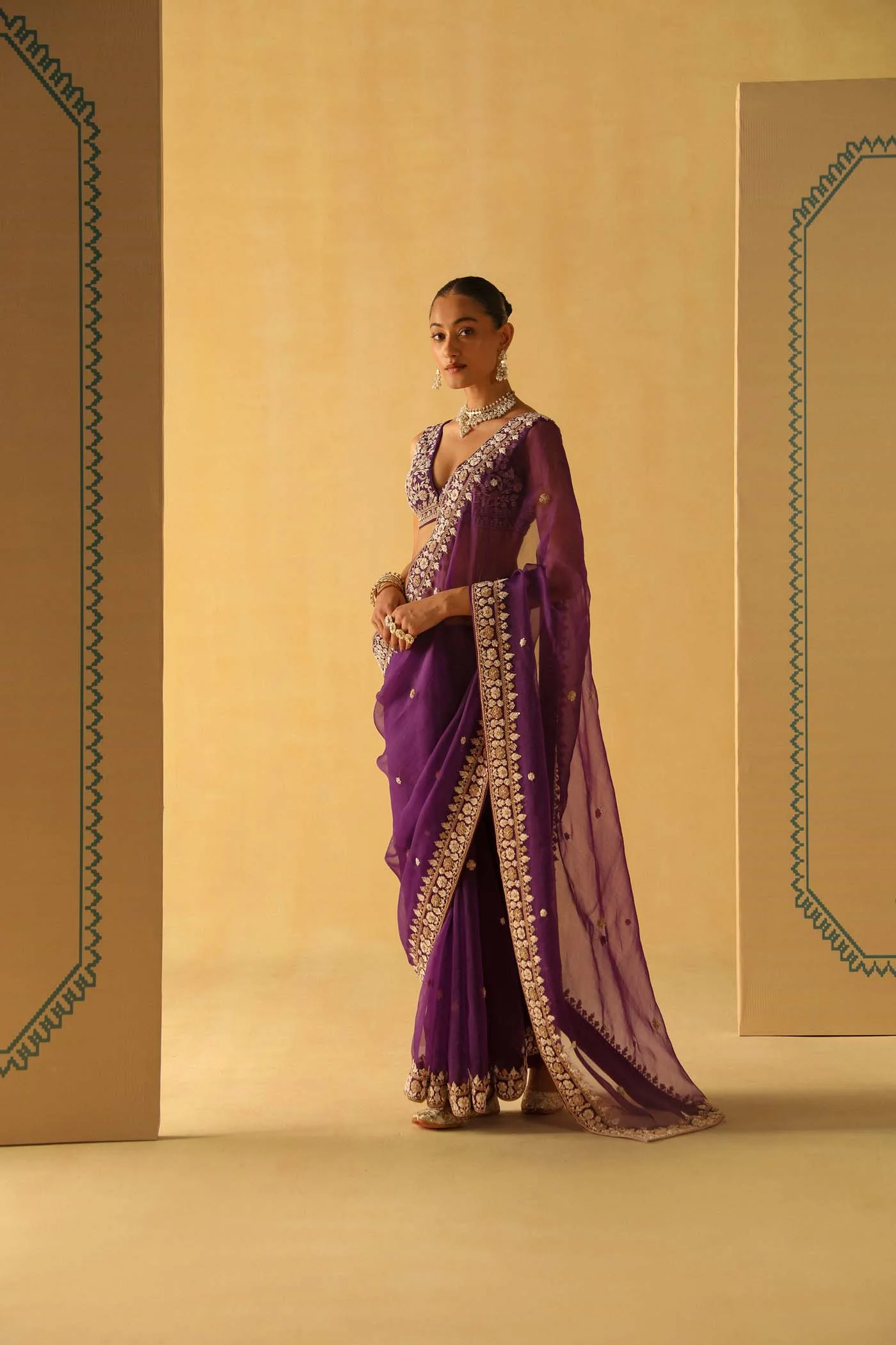 Hannah - Deep Purple Saree Set - Image 3