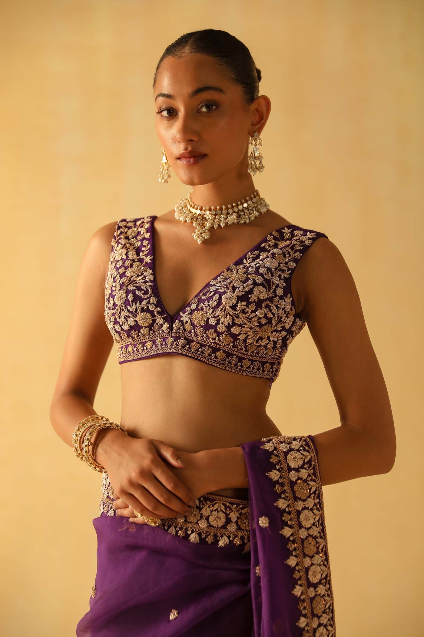 Hannah - Deep Purple Saree Set - Image 5