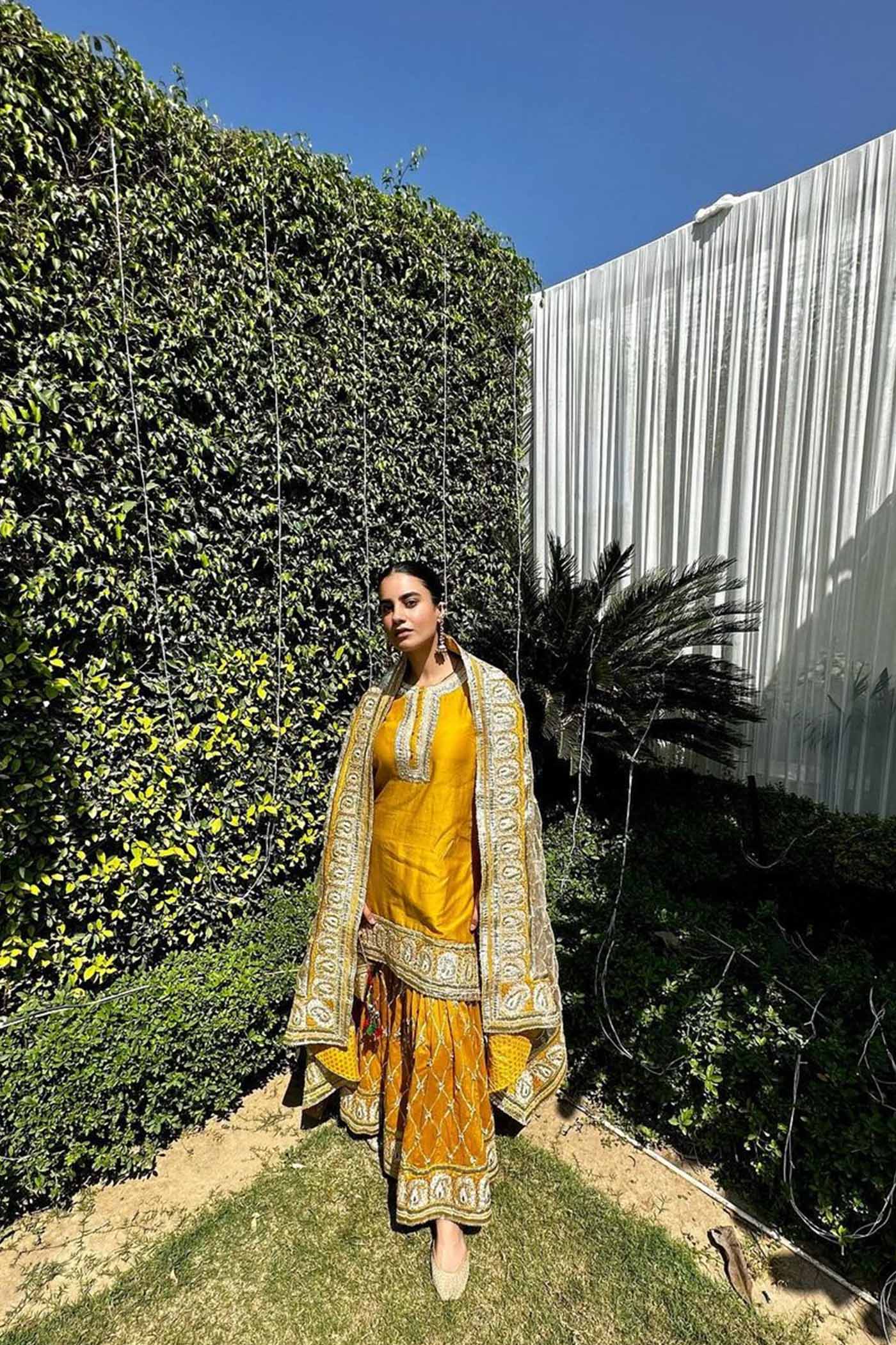 Heena Bhalla IN Shabina- Heirloom Mustard short kurta with garara and dupatta - Image 2
