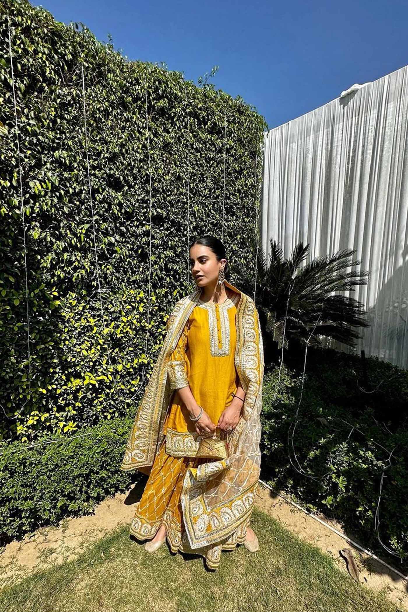 Heena Bhalla IN Shabina- Heirloom Mustard short kurta with garara and dupatta - Image 3
