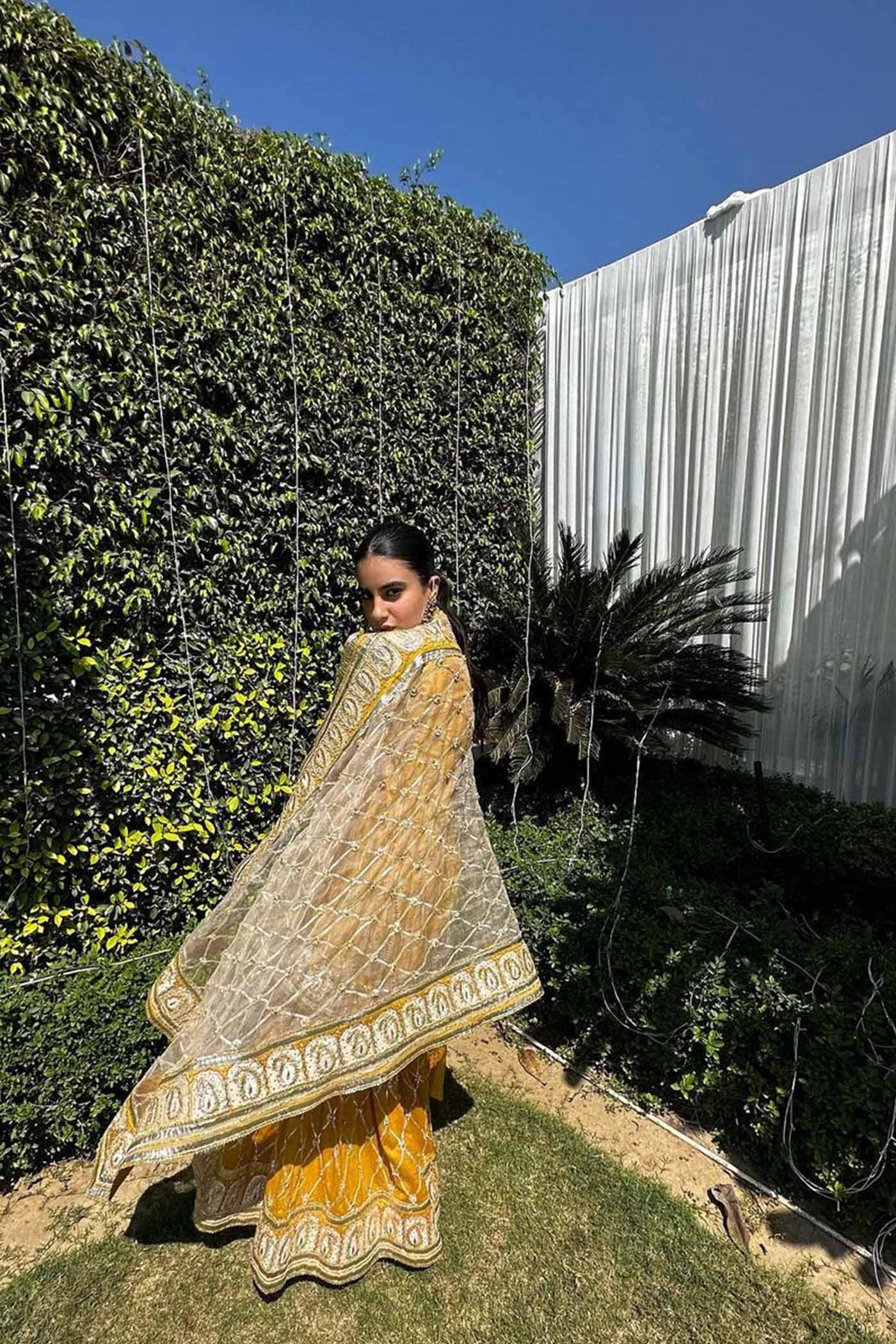 Heena Bhalla IN Shabina- Heirloom Mustard short kurta with garara and dupatta - Image 4