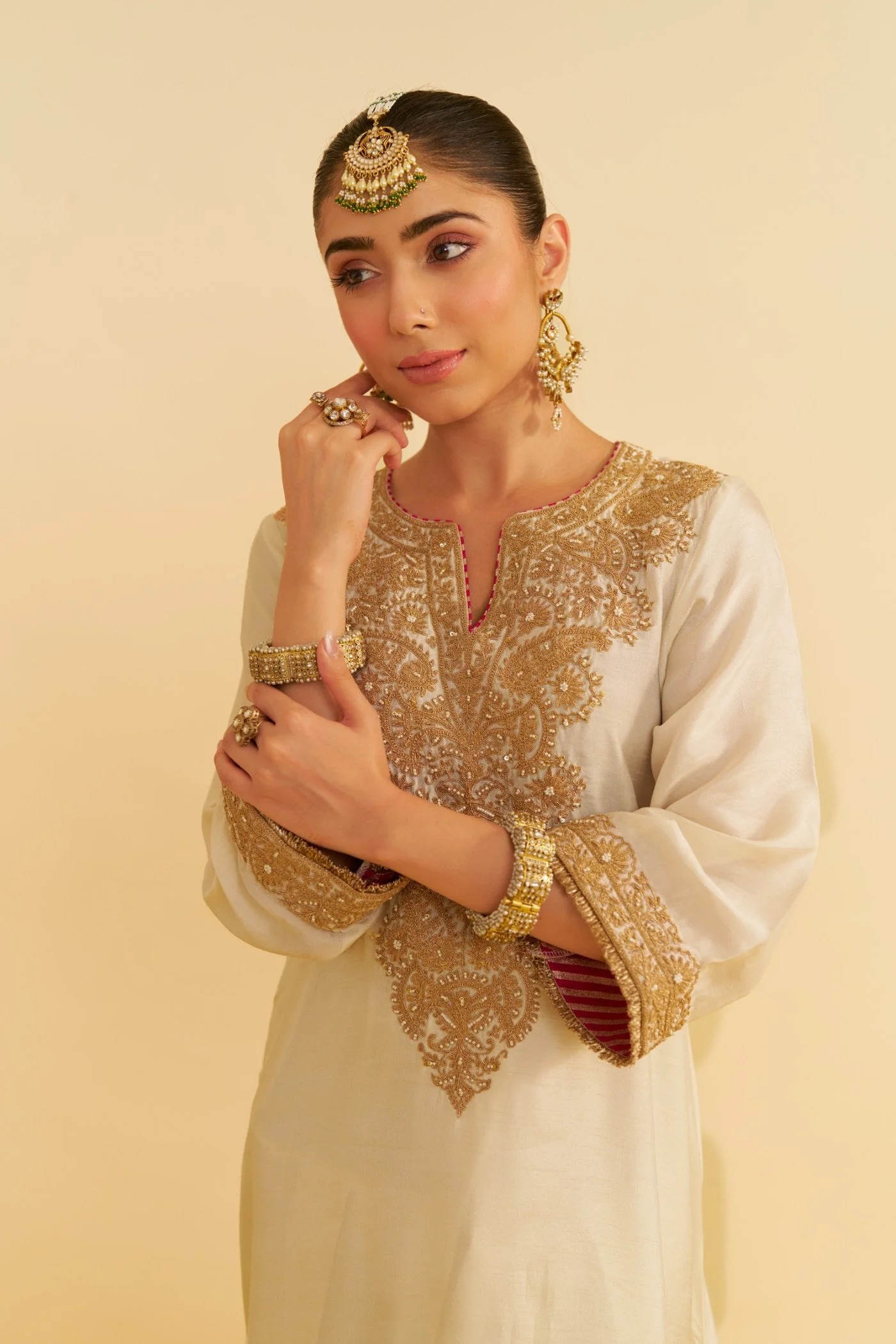 HIBA - DAISY IVORY LONG KAFTAN WITH SALWAR AND DUPATTA (Lxrts) - Image 4