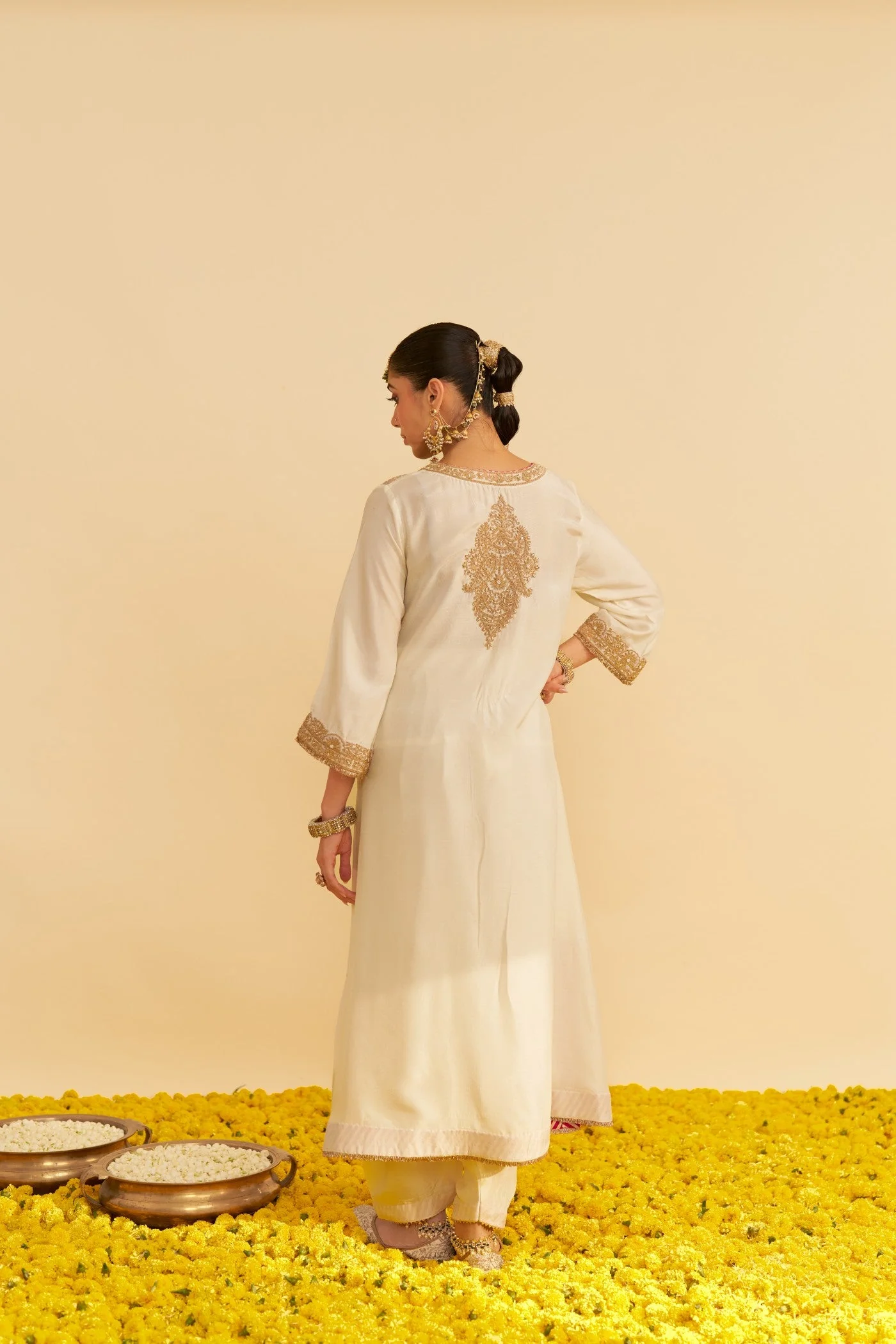 HIBA - DAISY IVORY LONG KAFTAN WITH SALWAR AND DUPATTA (Lxrts) - Image 6