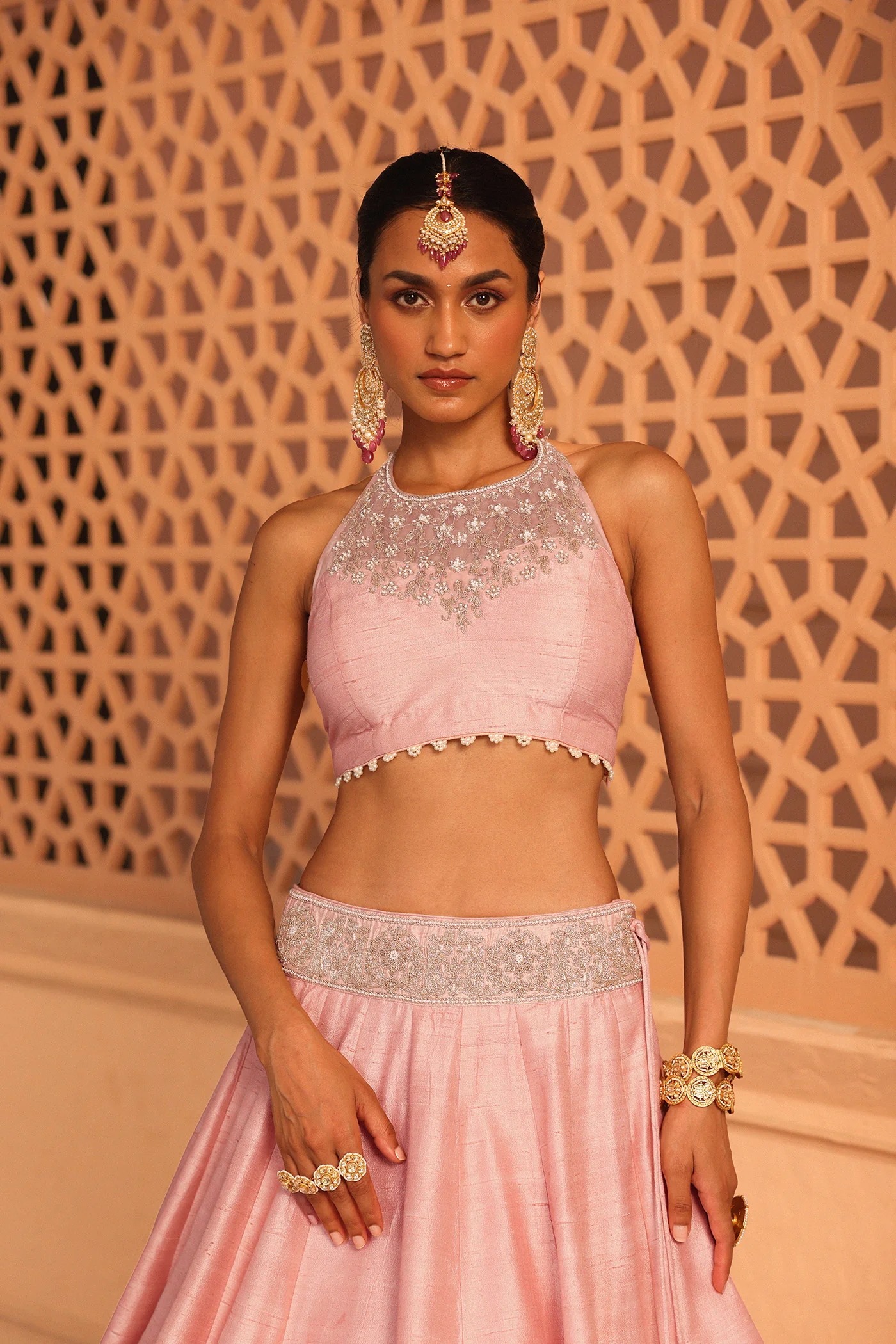 Humeyra - Rosepink Lehenga with Blouse and Dupatta - Image 5