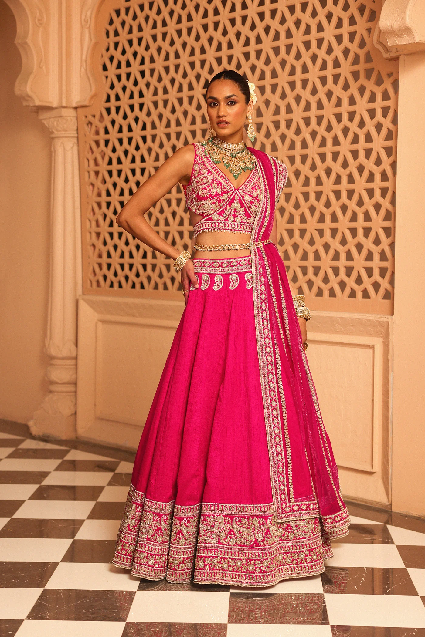Ilma - Rani Hotpink Lehenga with Blouse and Dupatta