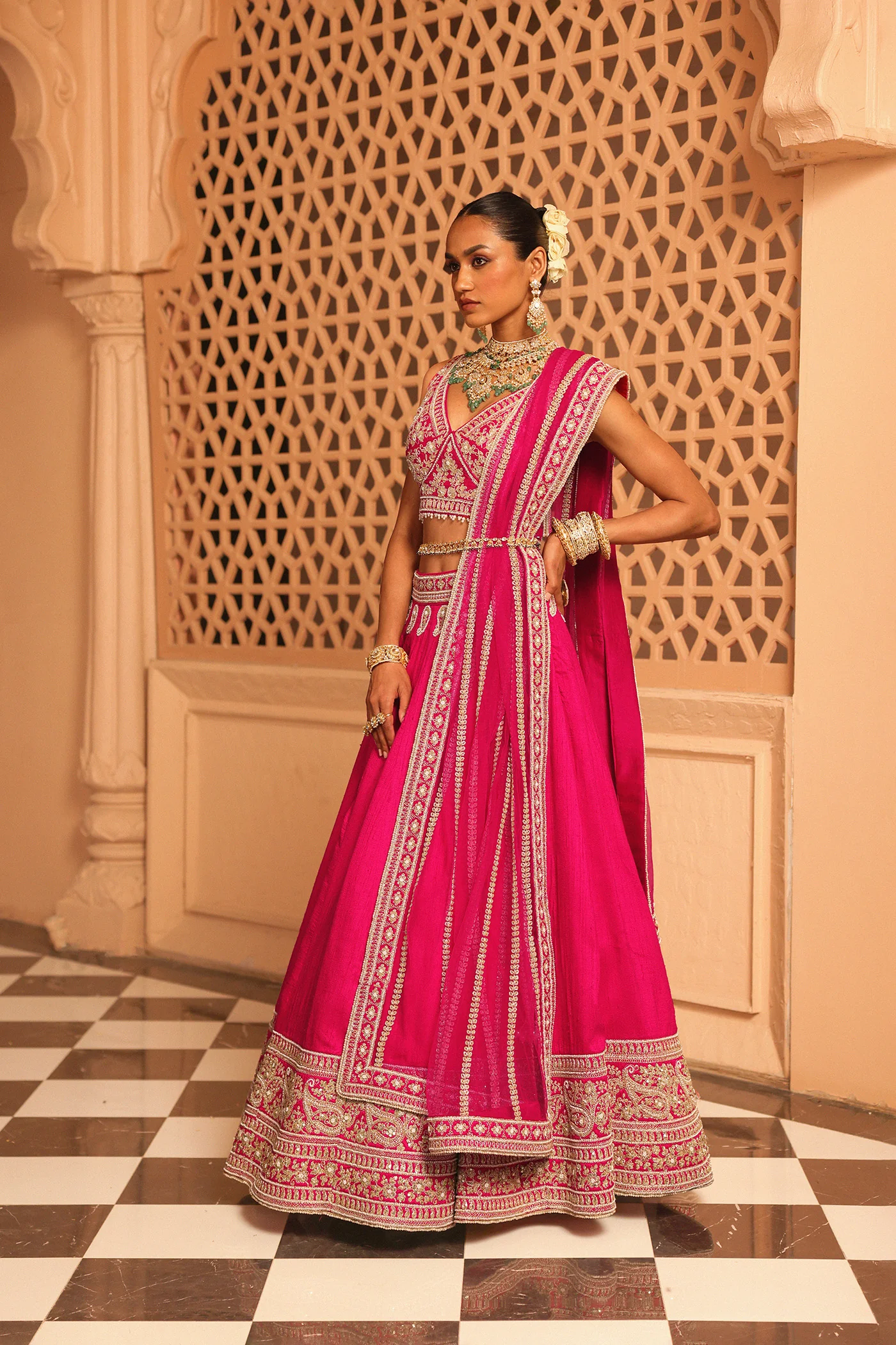 Ilma - Rani Hotpink Lehenga with Blouse and Dupatta - Image 2