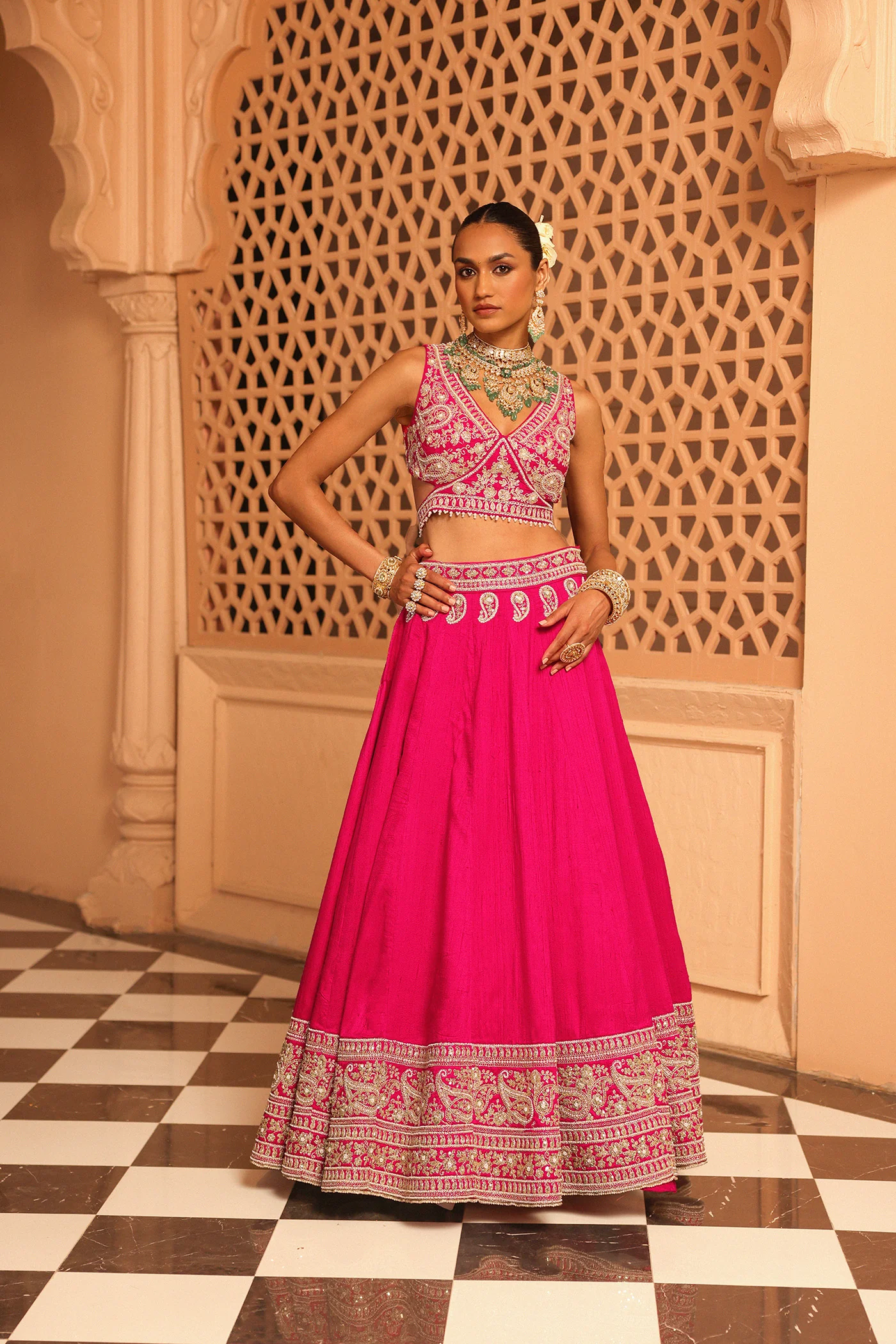 Ilma - Rani Hotpink Lehenga with Blouse and Dupatta - Image 3