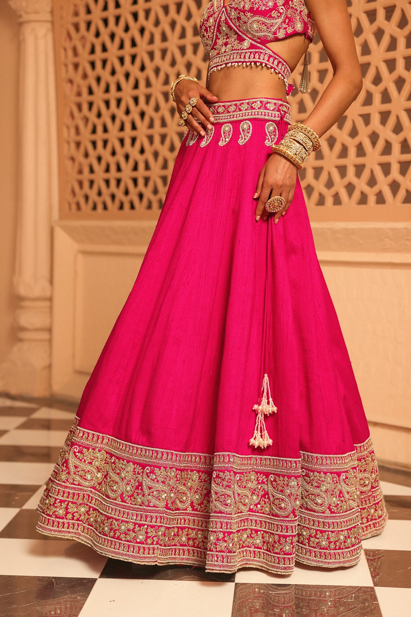 Ilma - Rani Hotpink Lehenga with Blouse and Dupatta - Image 4