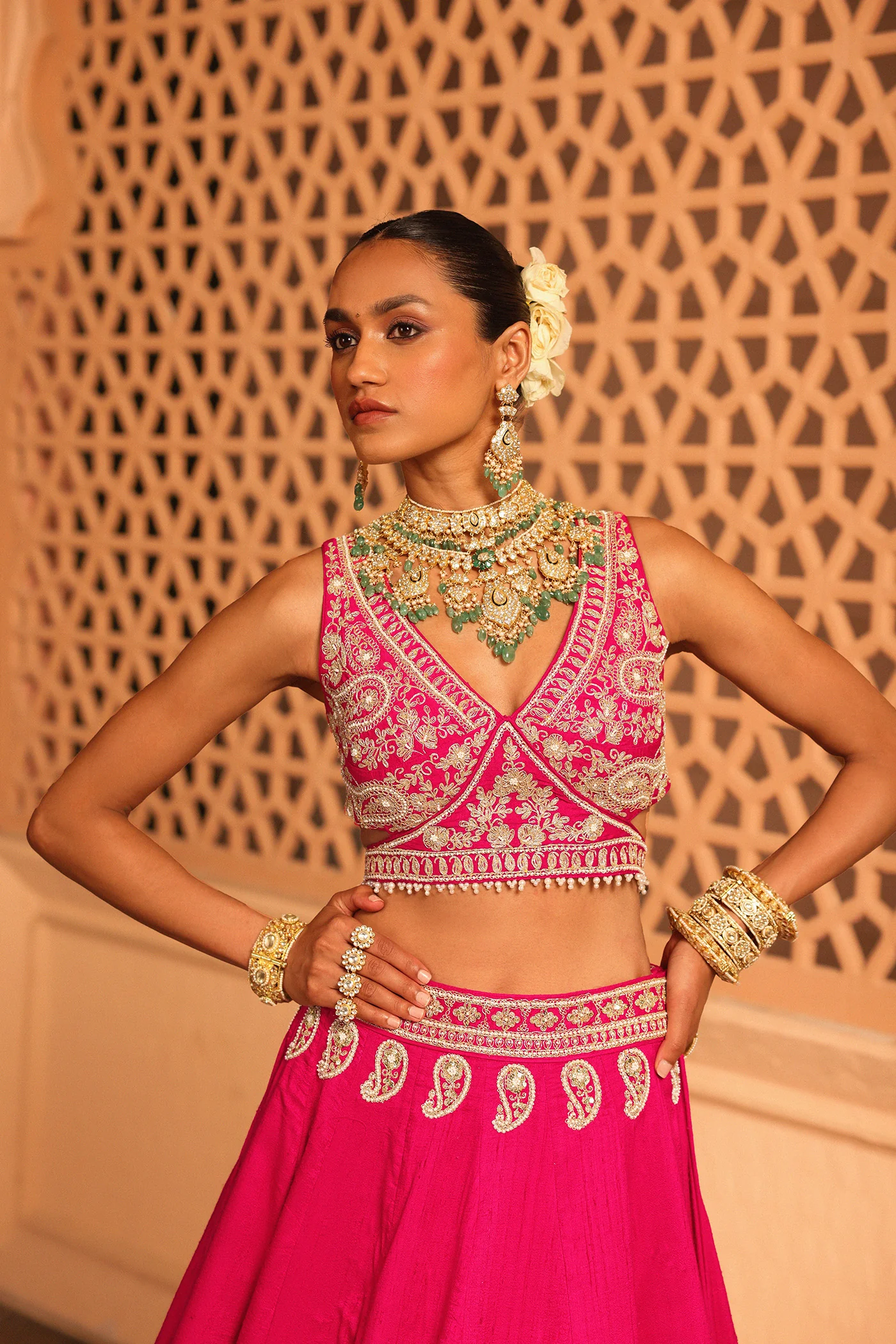 Ilma - Rani Hotpink Lehenga with Blouse and Dupatta - Image 5