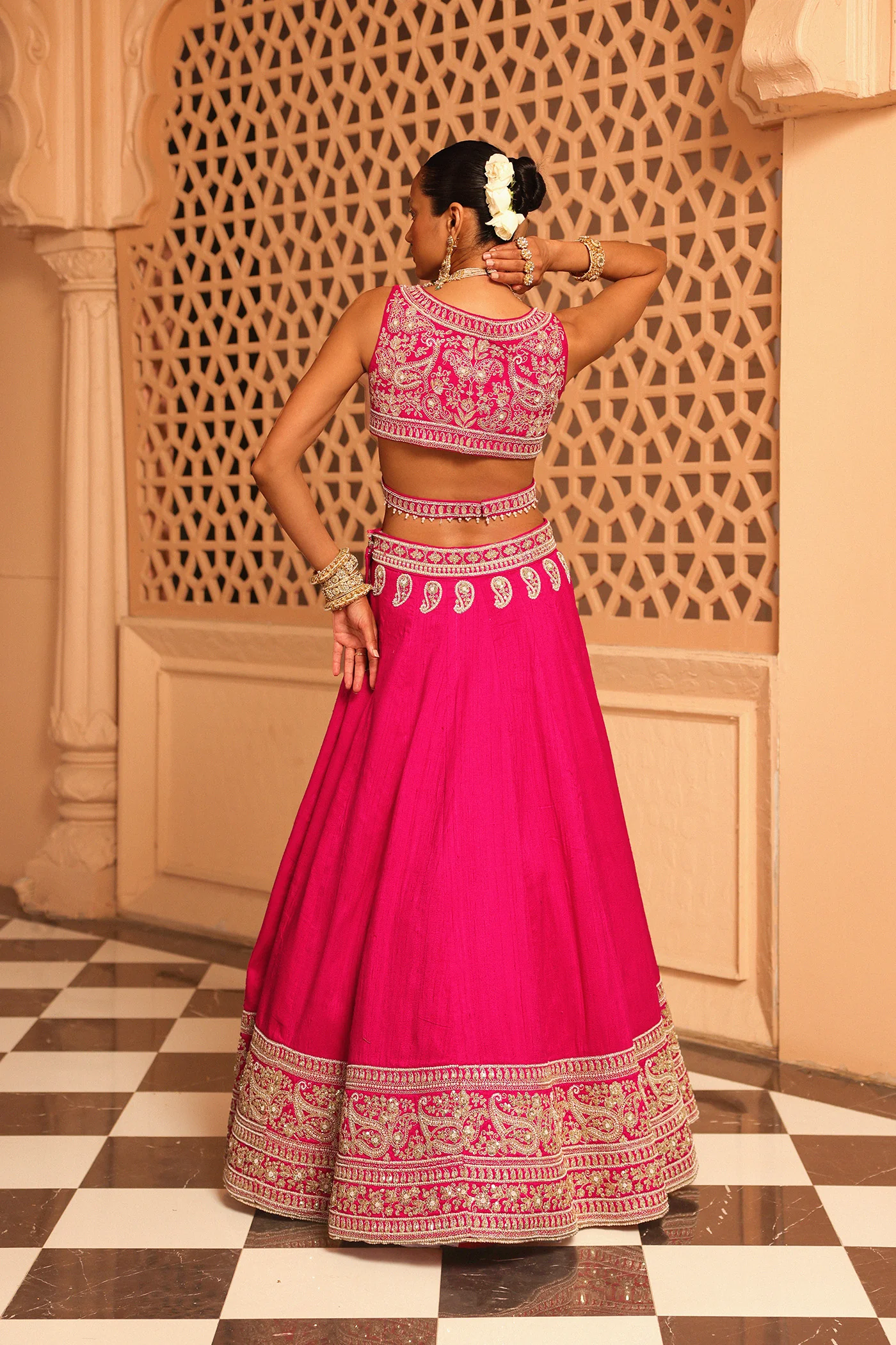 Ilma - Rani Hotpink Lehenga with Blouse and Dupatta - Image 6