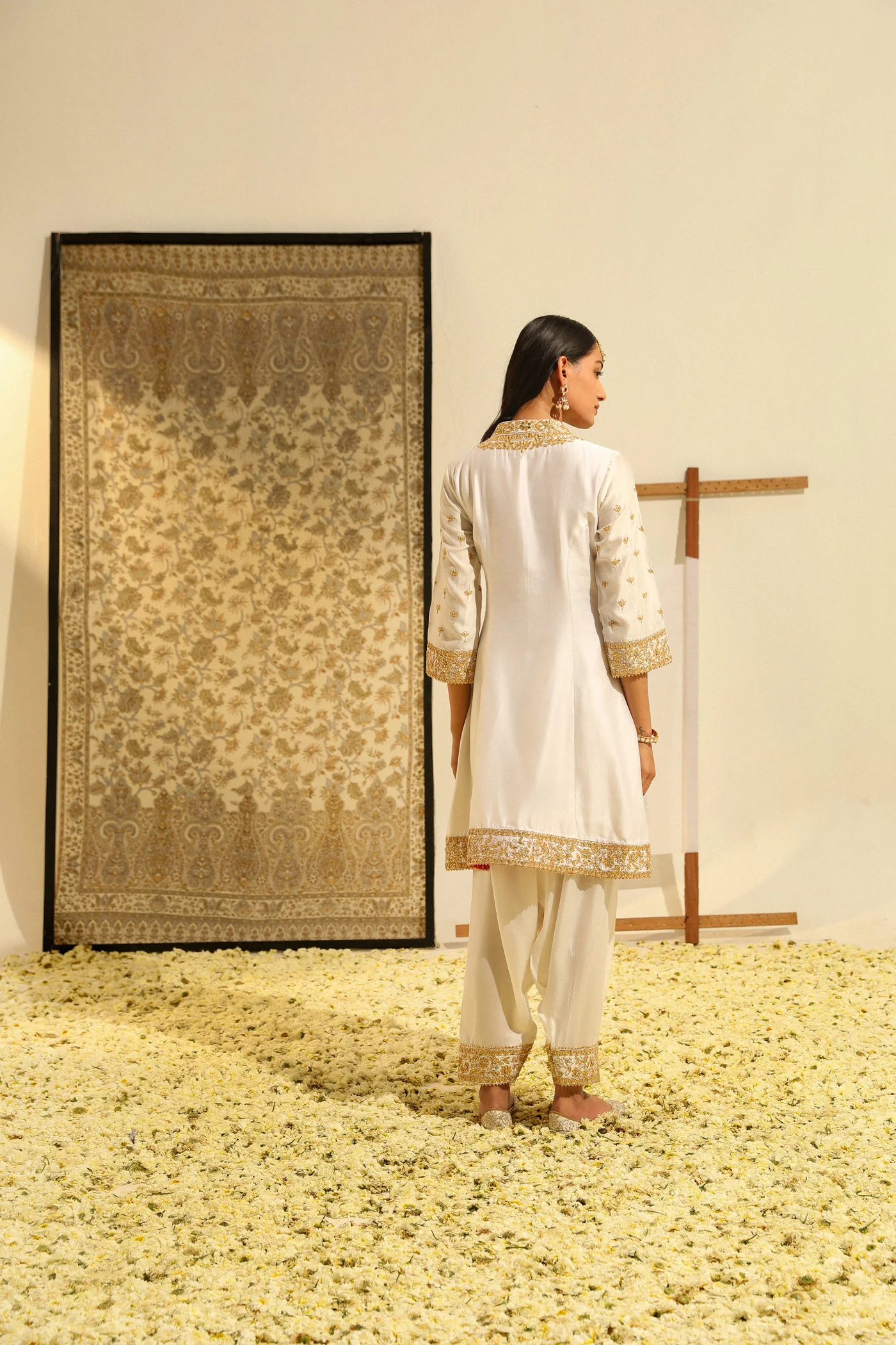 Intezaar - Daisy Ivory Hand Embroidered Short A-line kurta with Salwar and dupatta - Image 6
