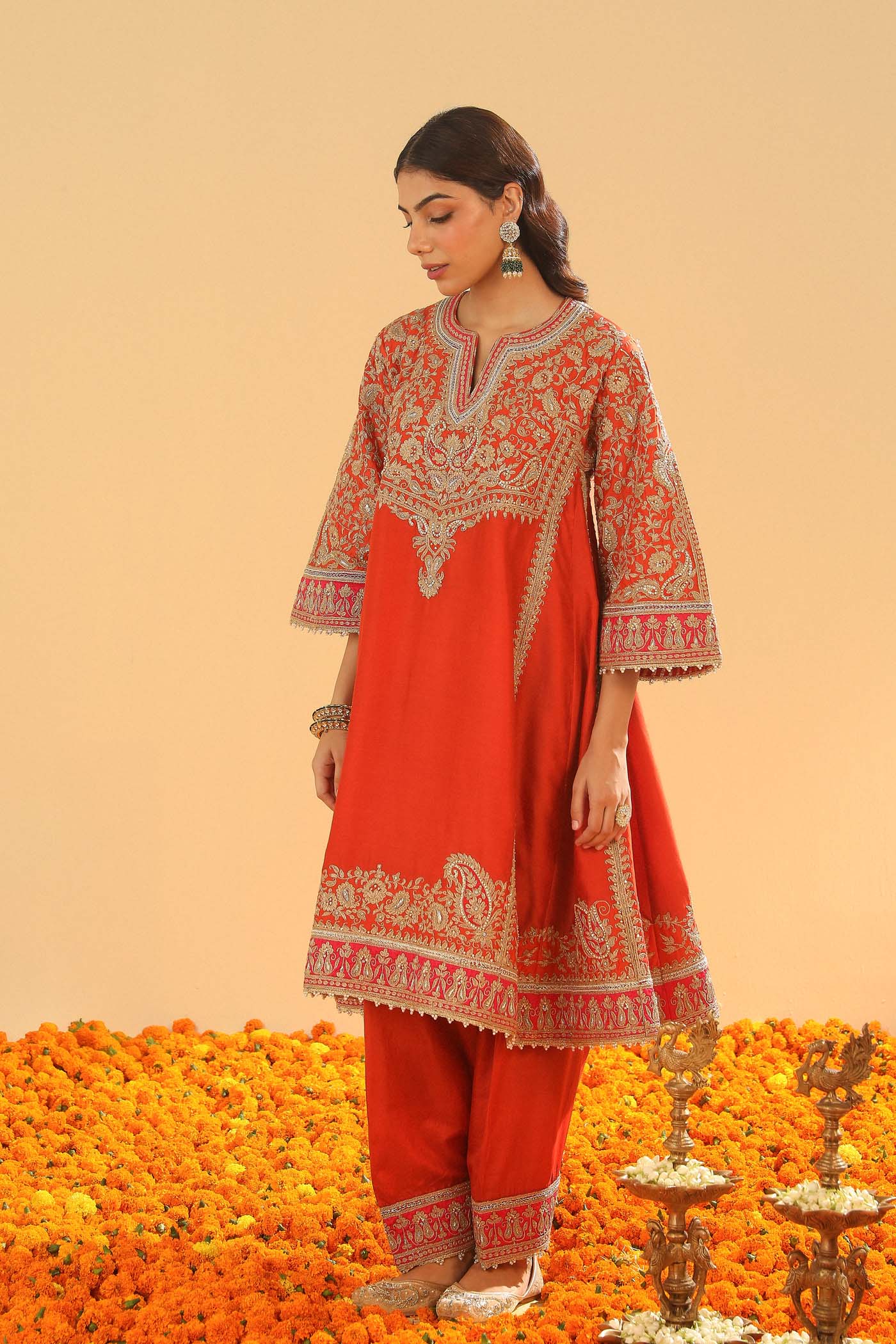 Irha - Burnt Orange Knee Length Kalidaar Chauga with Salwar (Lxrts) - Image 5