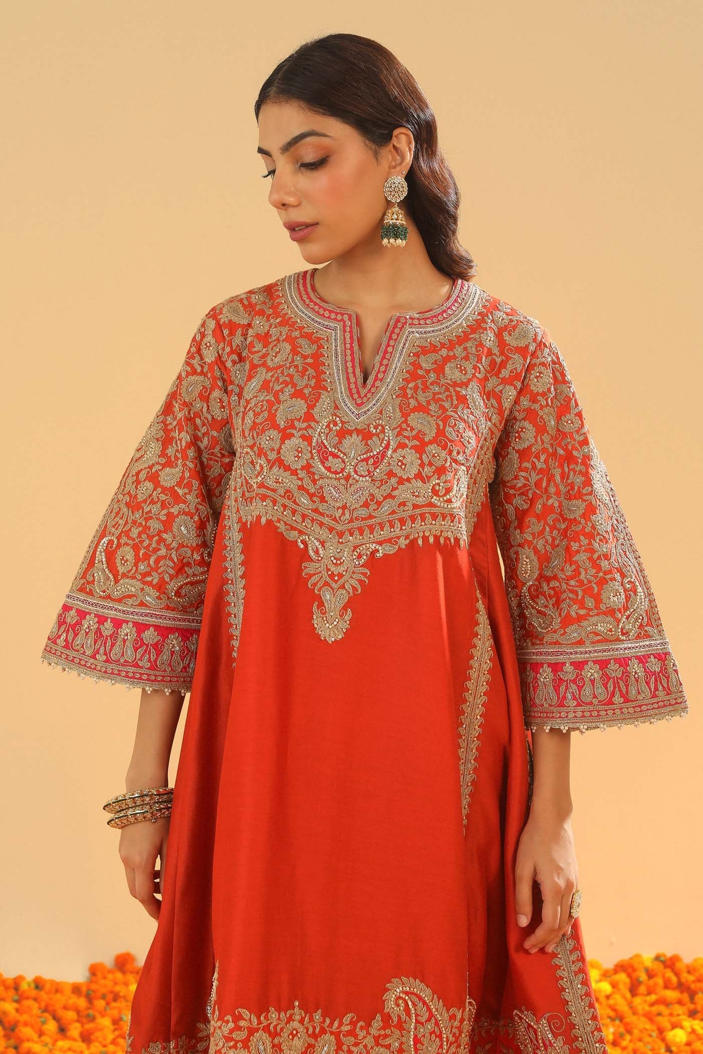 Irha - Burnt Orange Knee Length Kalidaar Chauga with Salwar (Lxrts) - Image 7