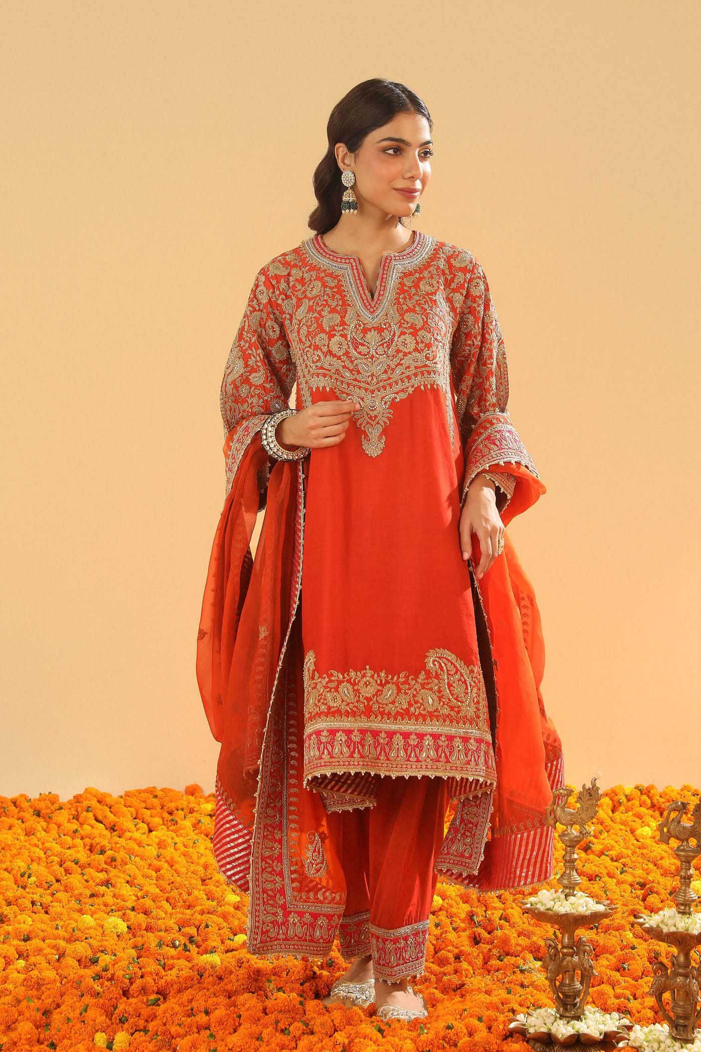 Irha - Burnt Orange Knee Length Kalidaar Chauga with Salwar (Lxrts) - Image 8