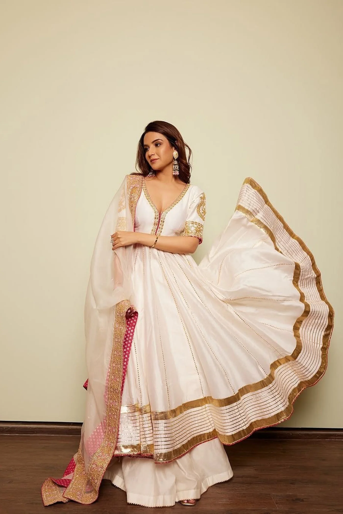 Jasmin Bhasin In Shaiz - Daisy Ivory Hand Embroidered Anarkali with Skirt and Dupatta - Image 2