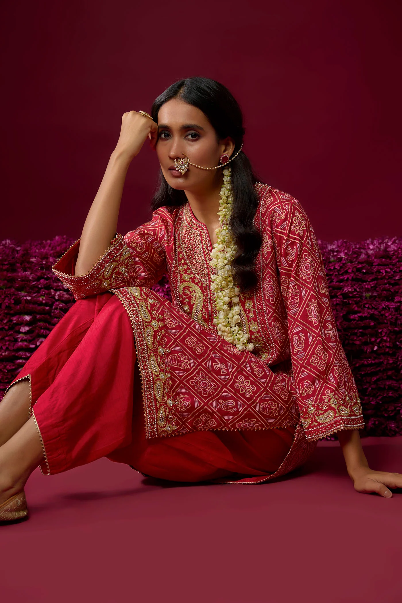 Jiana - Deep Red Short Kurta With Salwar - Image 3