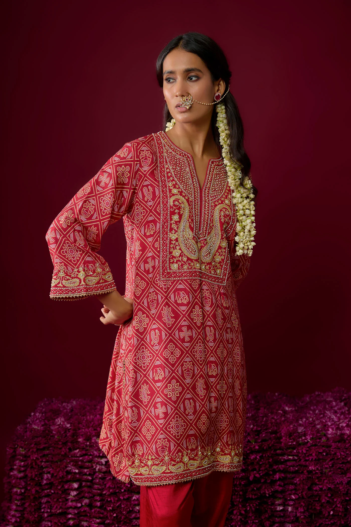 Jiana - Deep Red Short Kurta With Salwar - Image 4