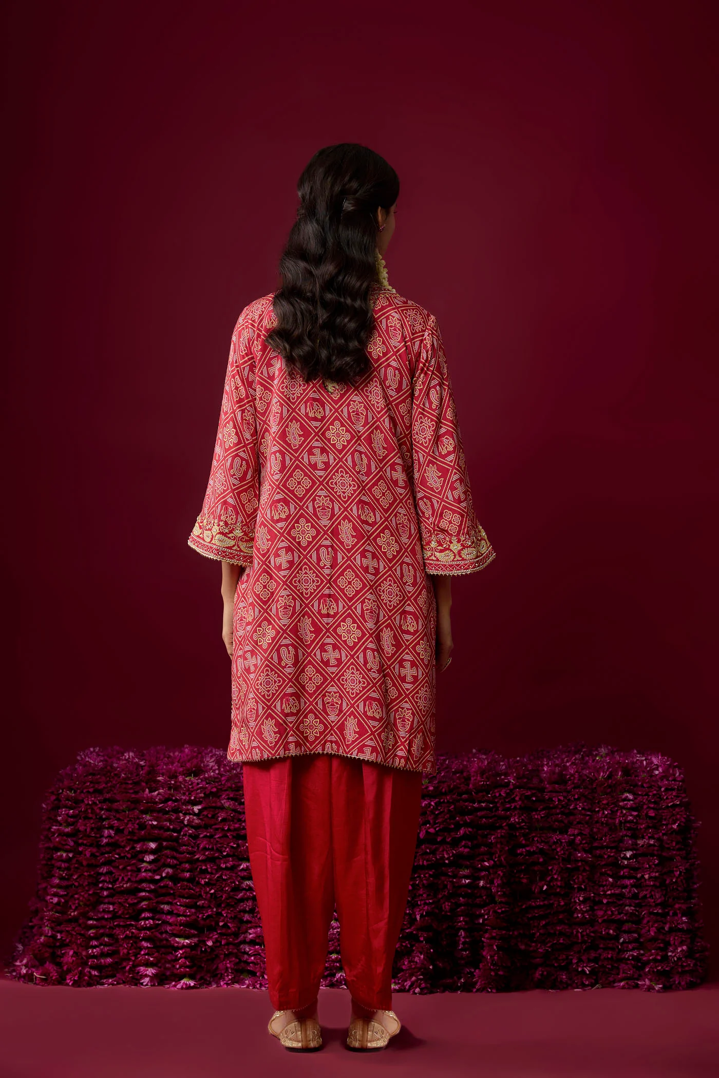 Jiana - Deep Red Short Kurta With Salwar - Image 5