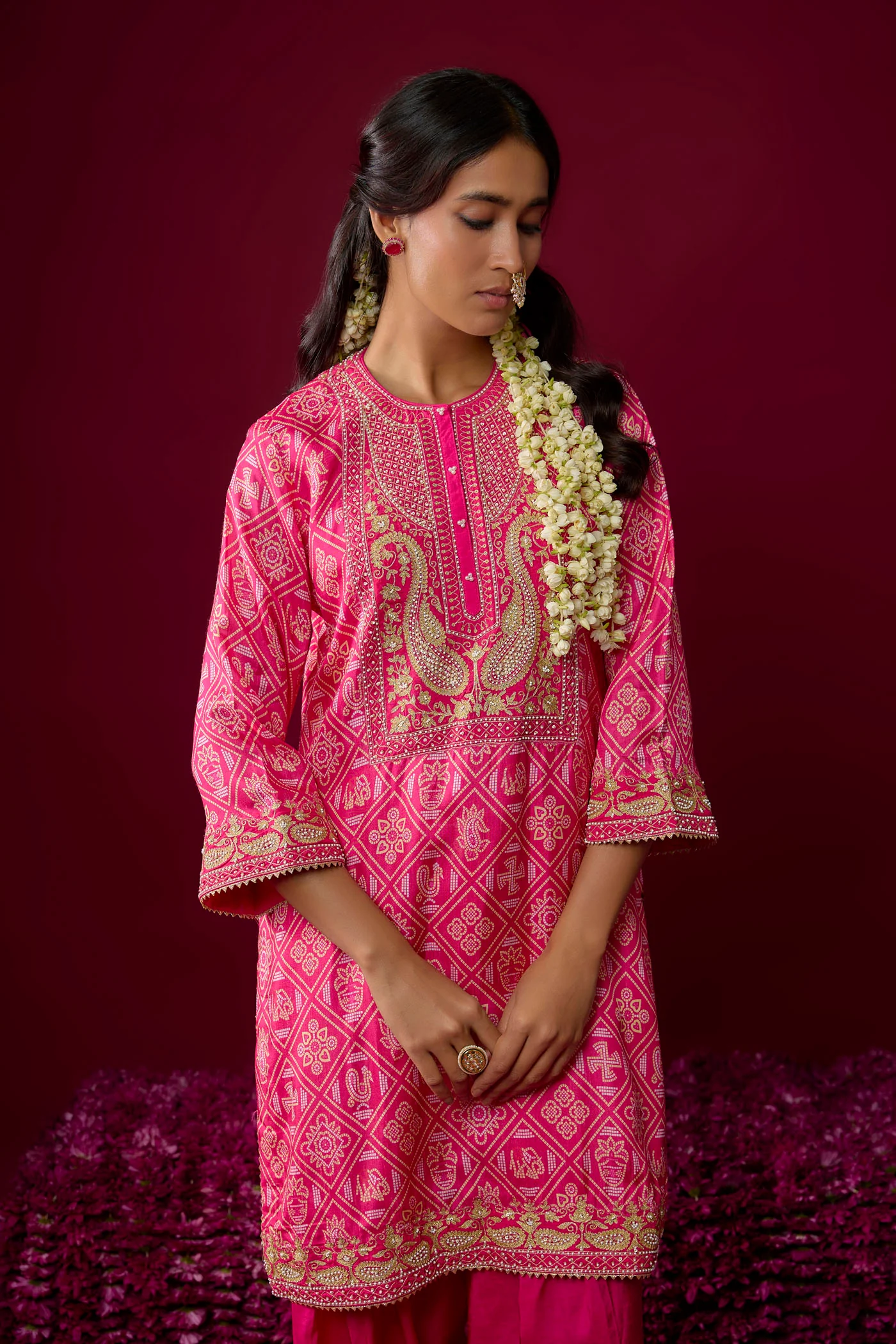 Jiana - Hotpink Short Kurta With Salwar - Image 3