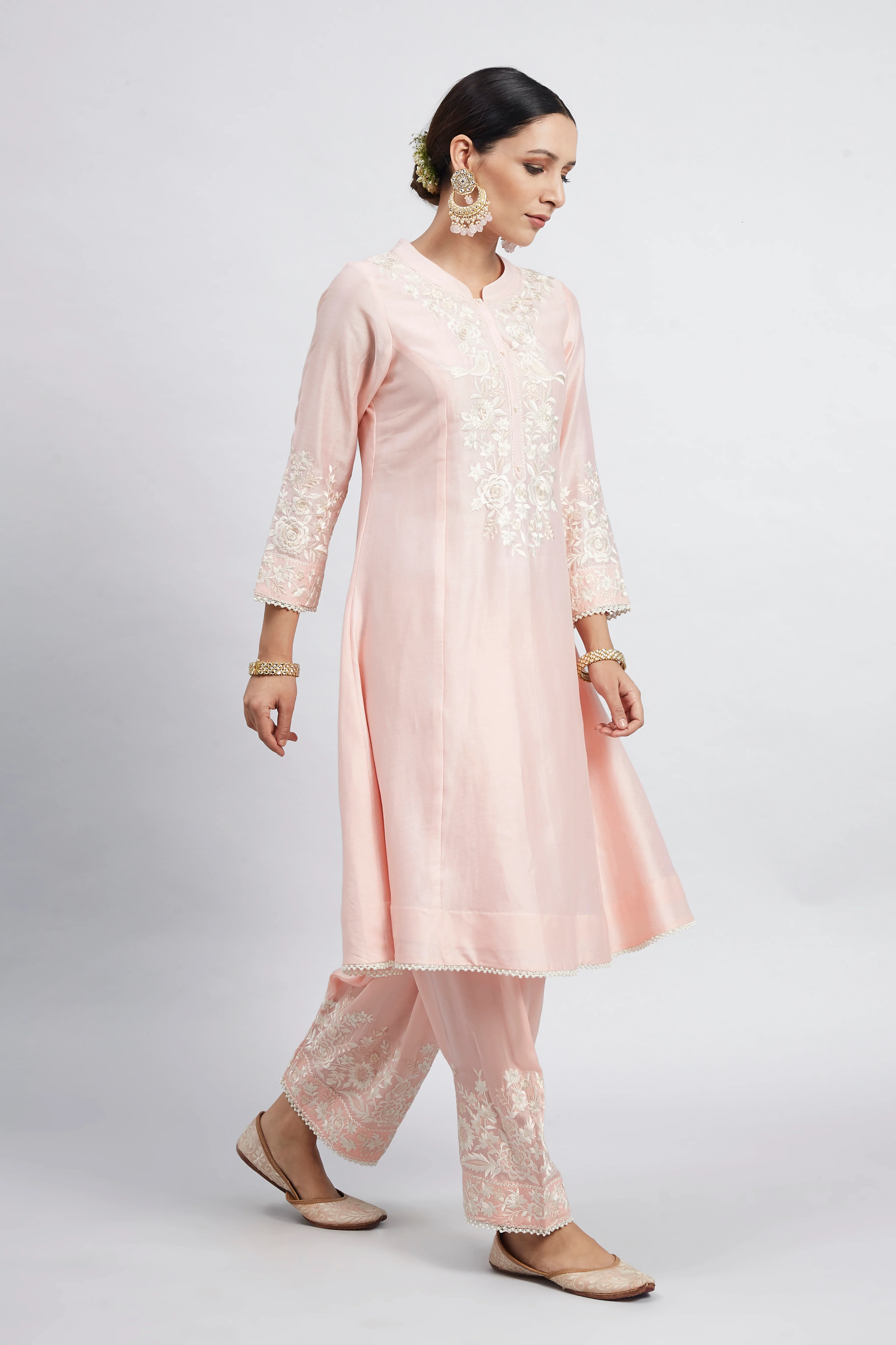 Kaina- Soft Pink Pure chanderi silk Parsi-gara embroidered ensemble - Image 2
