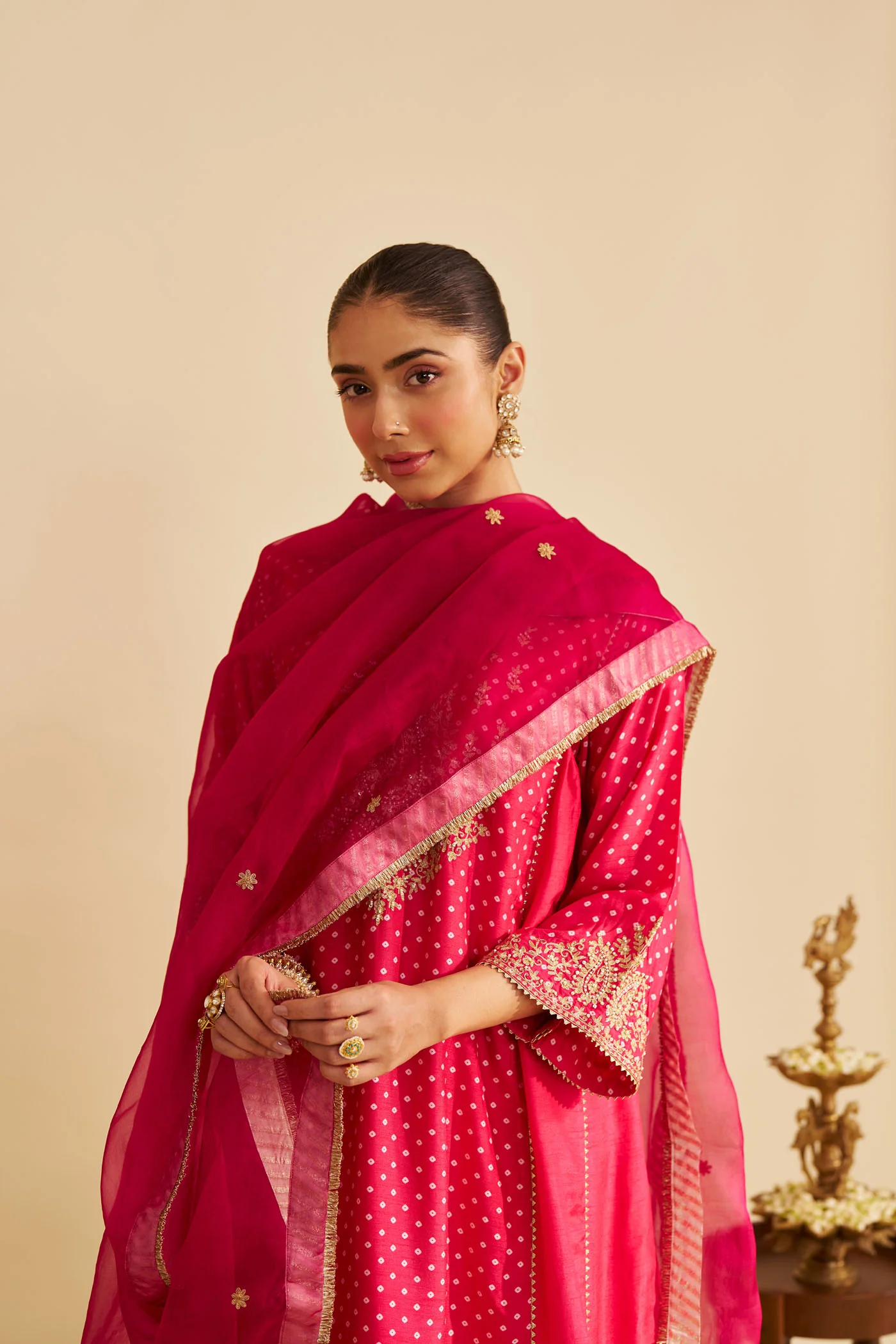KAYRA - Rani Hotpink SHORT GATHERED CHAUGA WITH SALWAR - Image 4