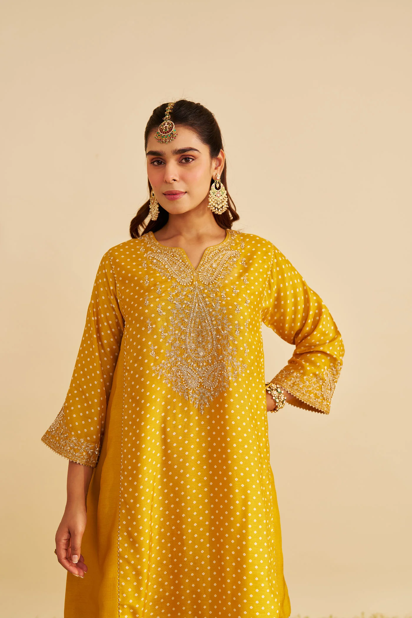 KAYRA - Heirloom Mustard SHORT GATHERED CHAUGA WITH SALWAR - Image 4