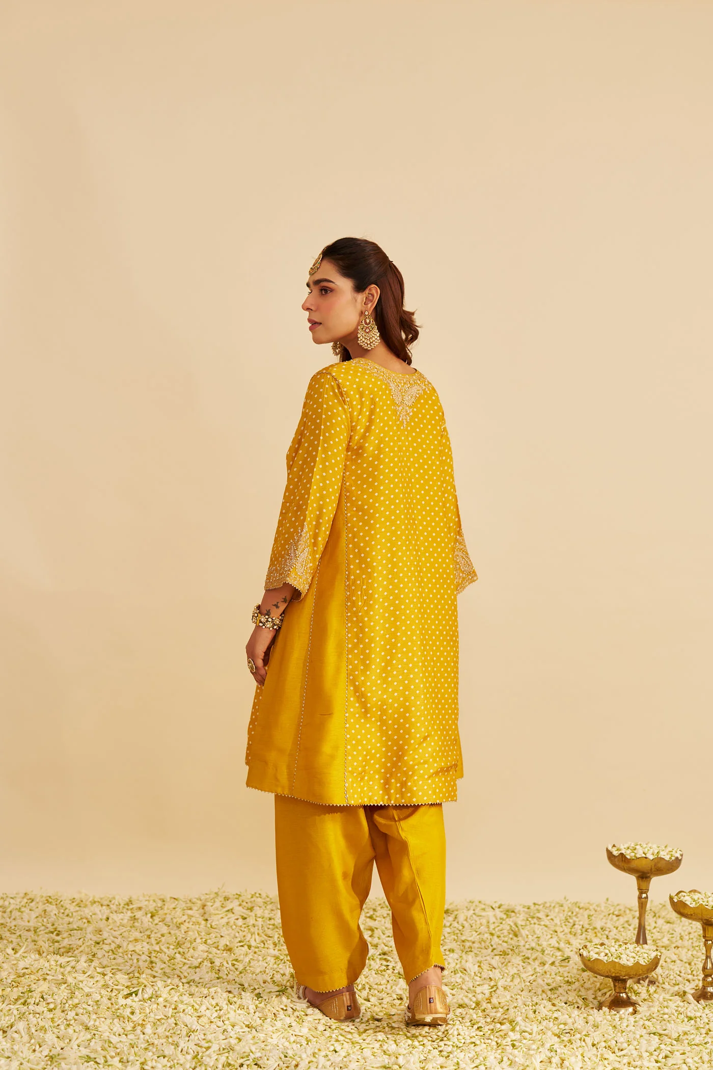 KAYRA - Heirloom Mustard SHORT GATHERED CHAUGA WITH SALWAR - Image 5