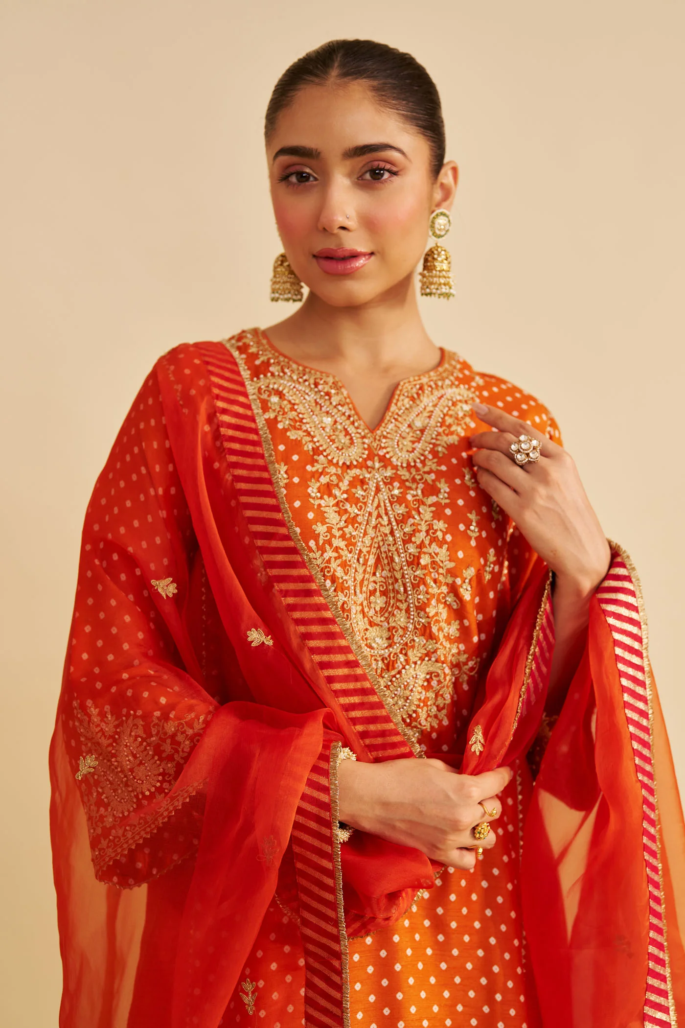 KAYRA - Orange SHORT GATHERED CHAUGA WITH SALWAR - Image 5