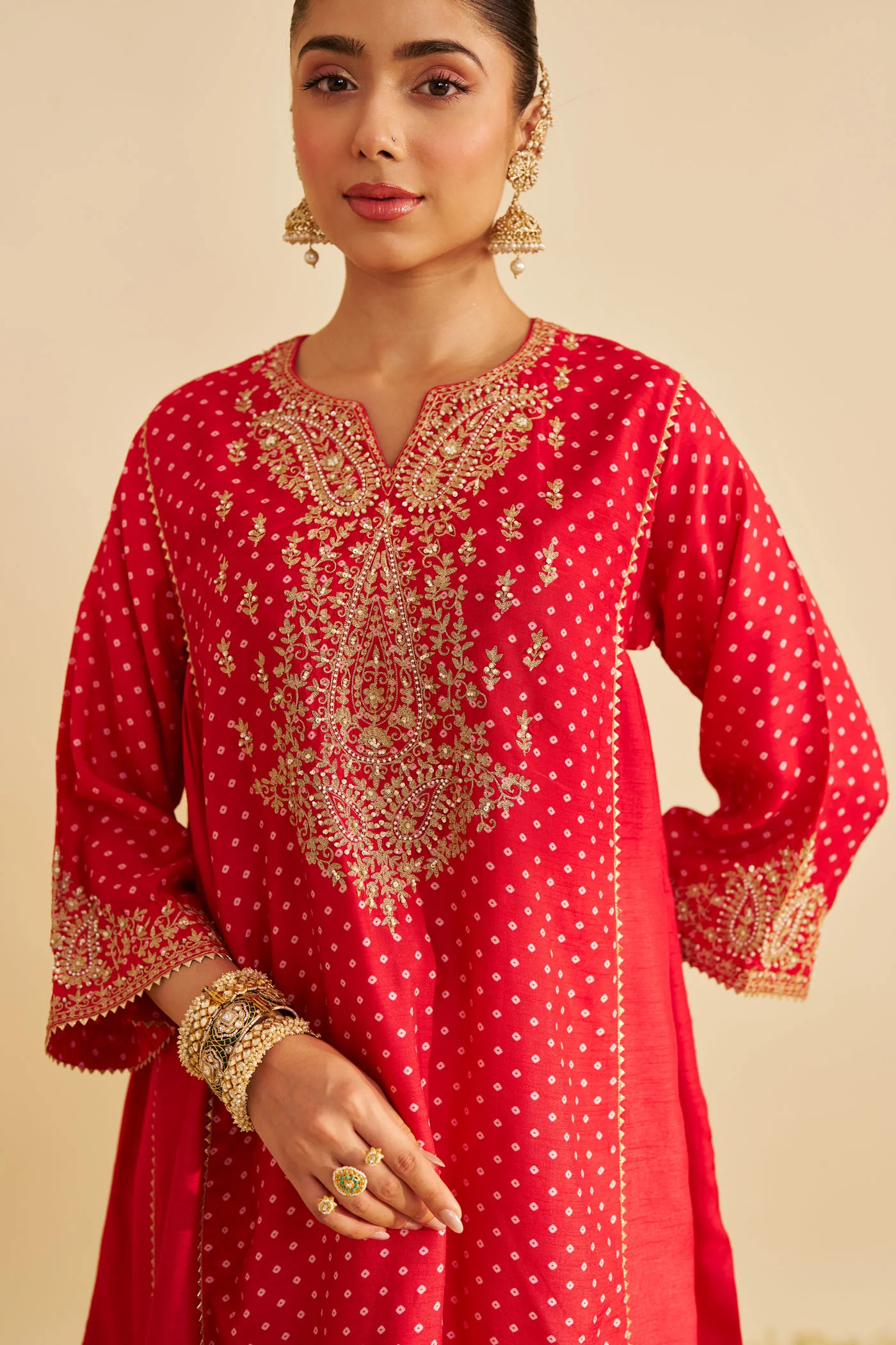 KAYRA - RED SHORT GATHERED CHAUGA WITH SALWAR - Image 4