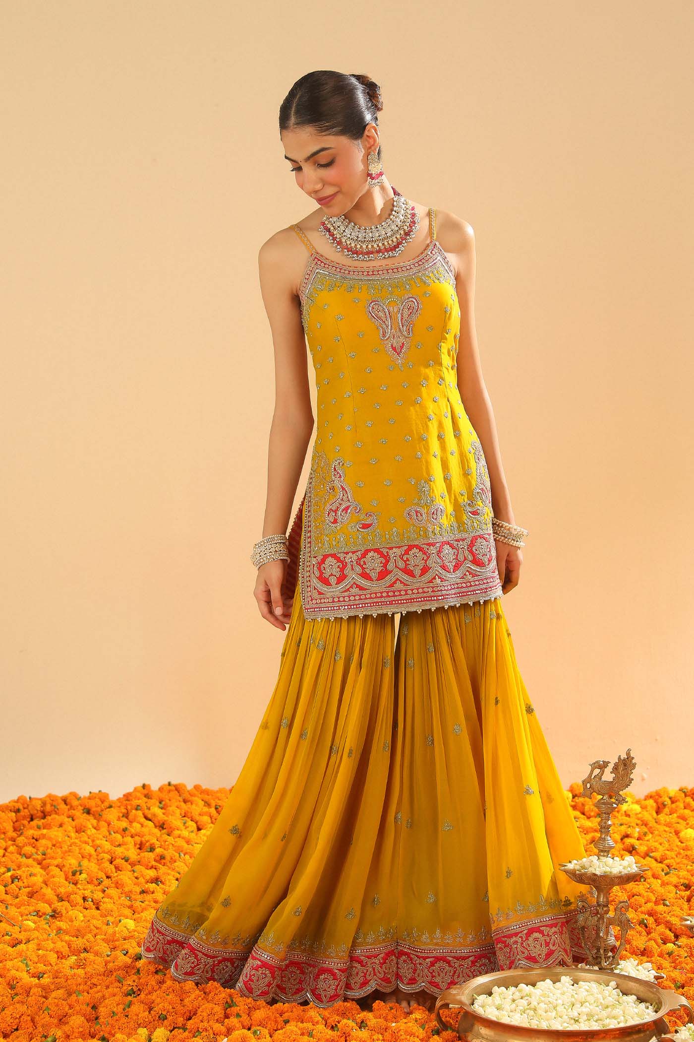 Kriti Sanon in  Mehan - Heirloom Mustard Short Kurta with Garara - Image 3