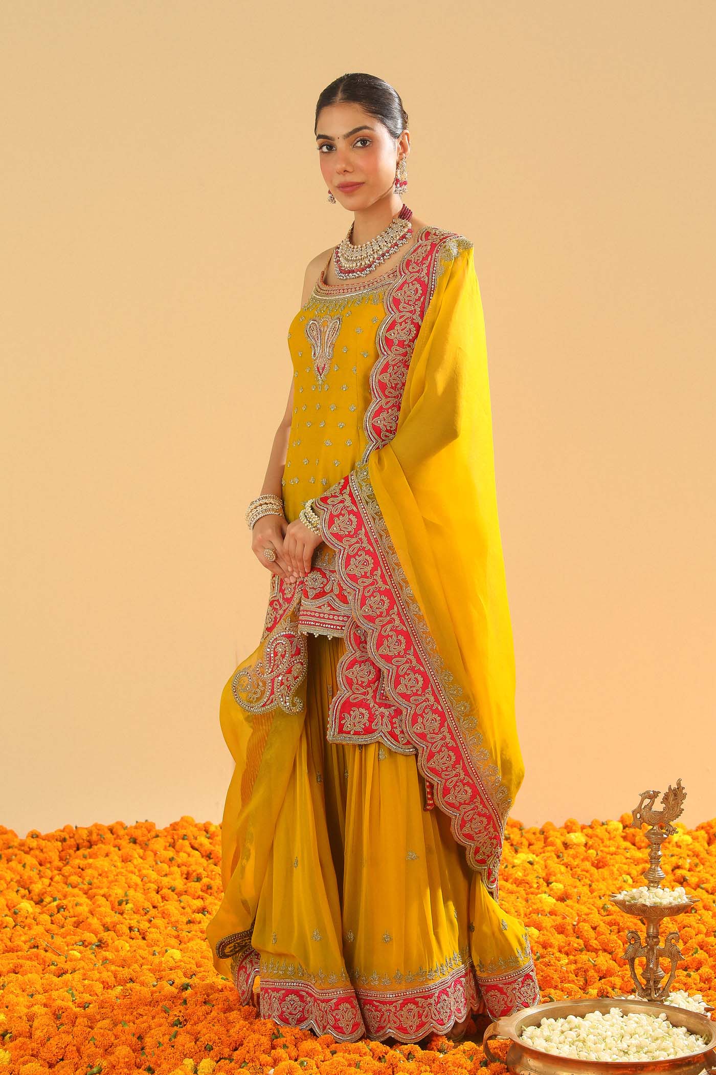 Kriti Sanon in  Mehan - Heirloom Mustard Short Kurta with Garara - Image 9