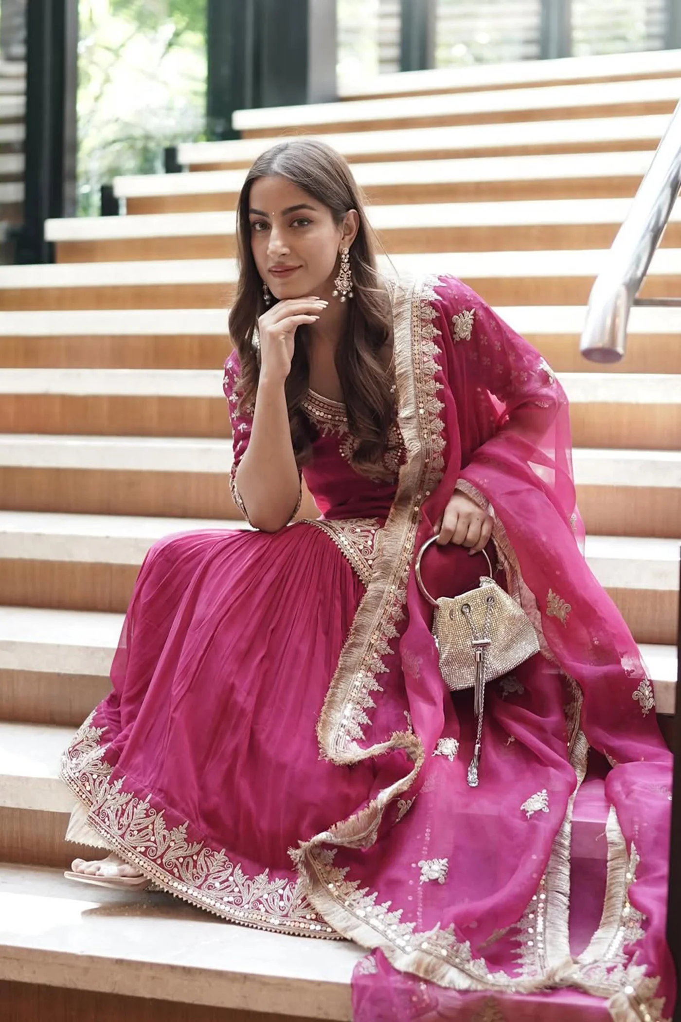 Kulvir Kaur In AAIRA - Rani Hotpink SHORT KURTA WITH GARARA AND DUPATTA - Image 3