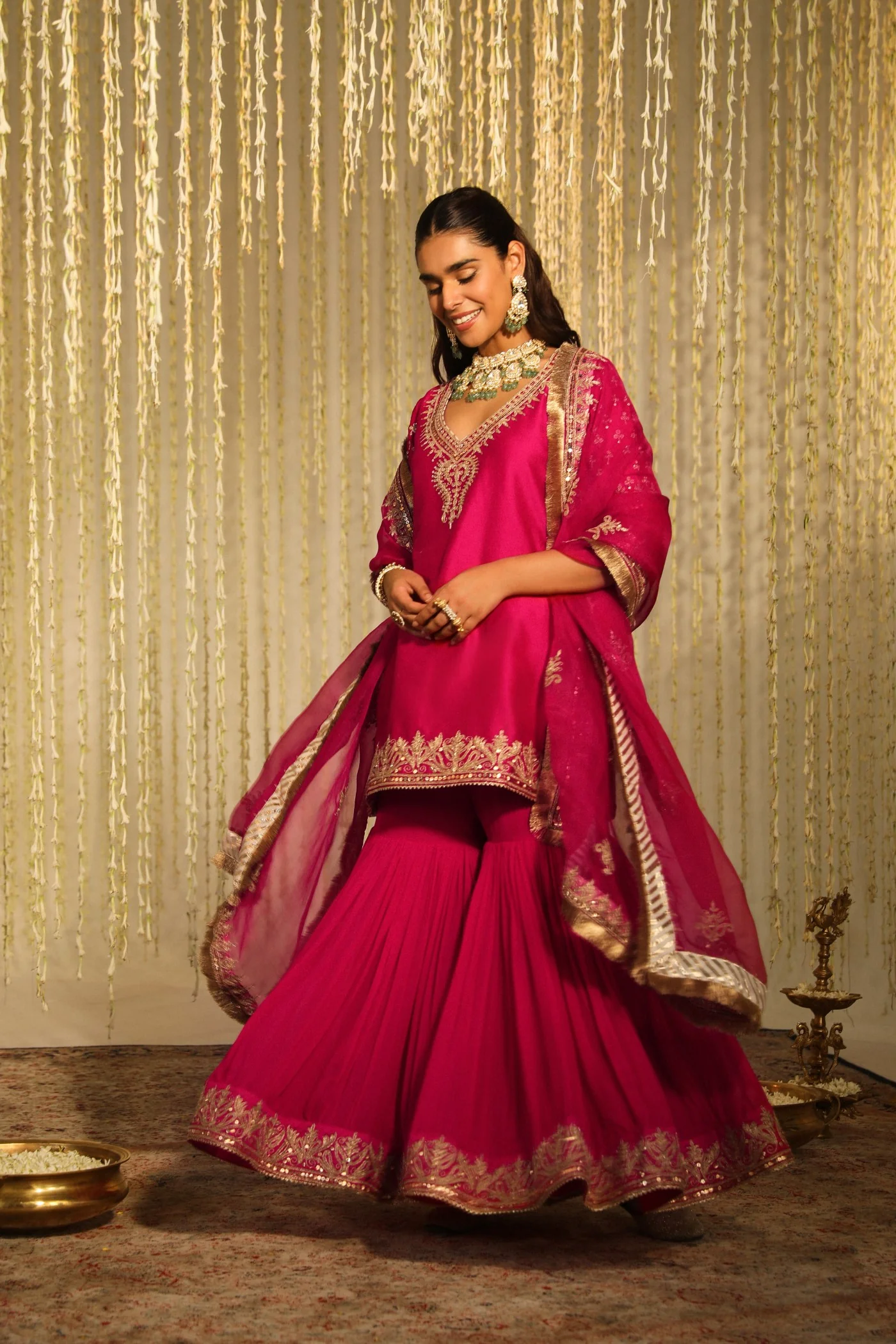 Kulvir Kaur In AAIRA - Rani Hotpink SHORT KURTA WITH GARARA AND DUPATTA - Image 4