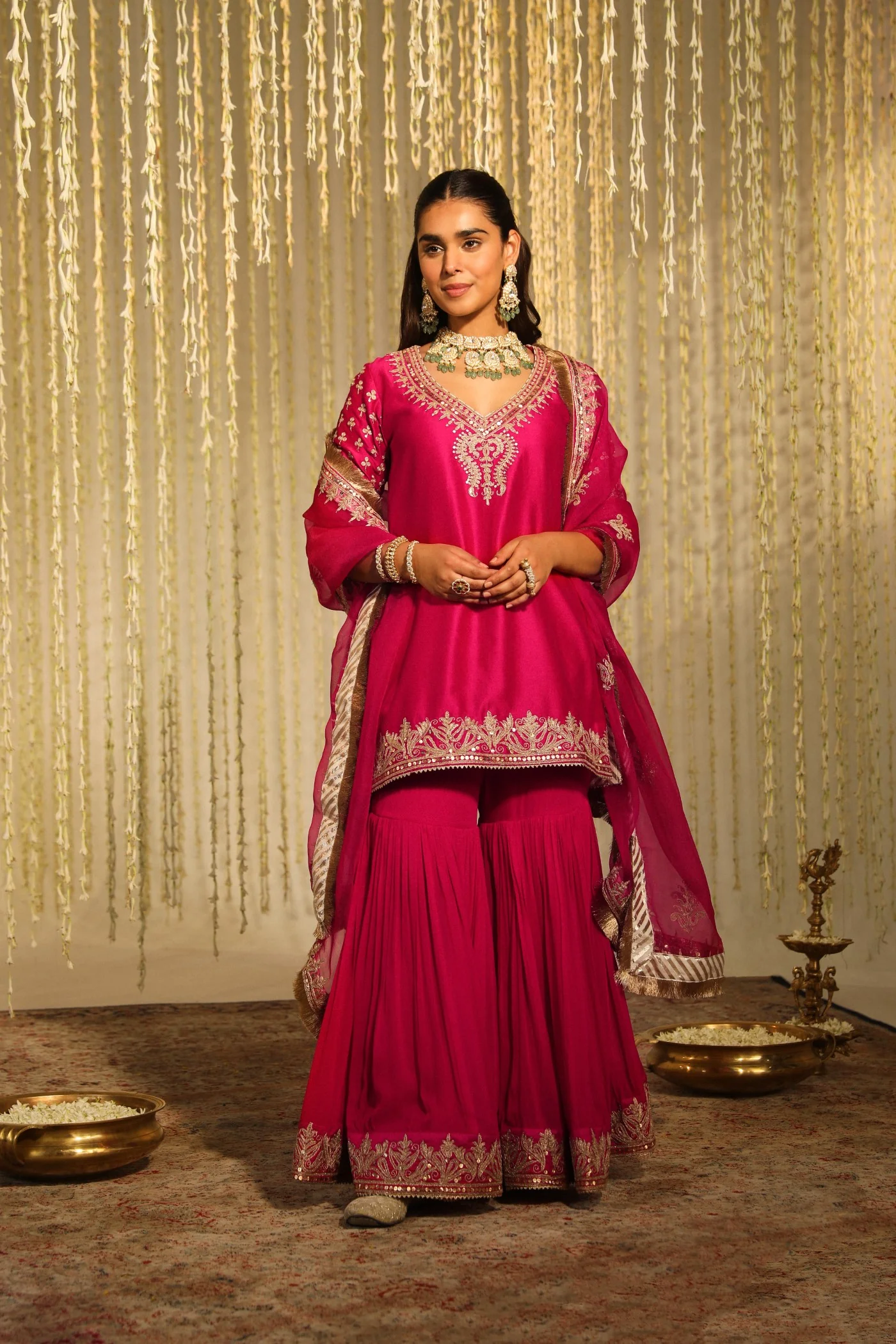 Kulvir Kaur In AAIRA - Rani Hotpink SHORT KURTA WITH GARARA AND DUPATTA - Image 5
