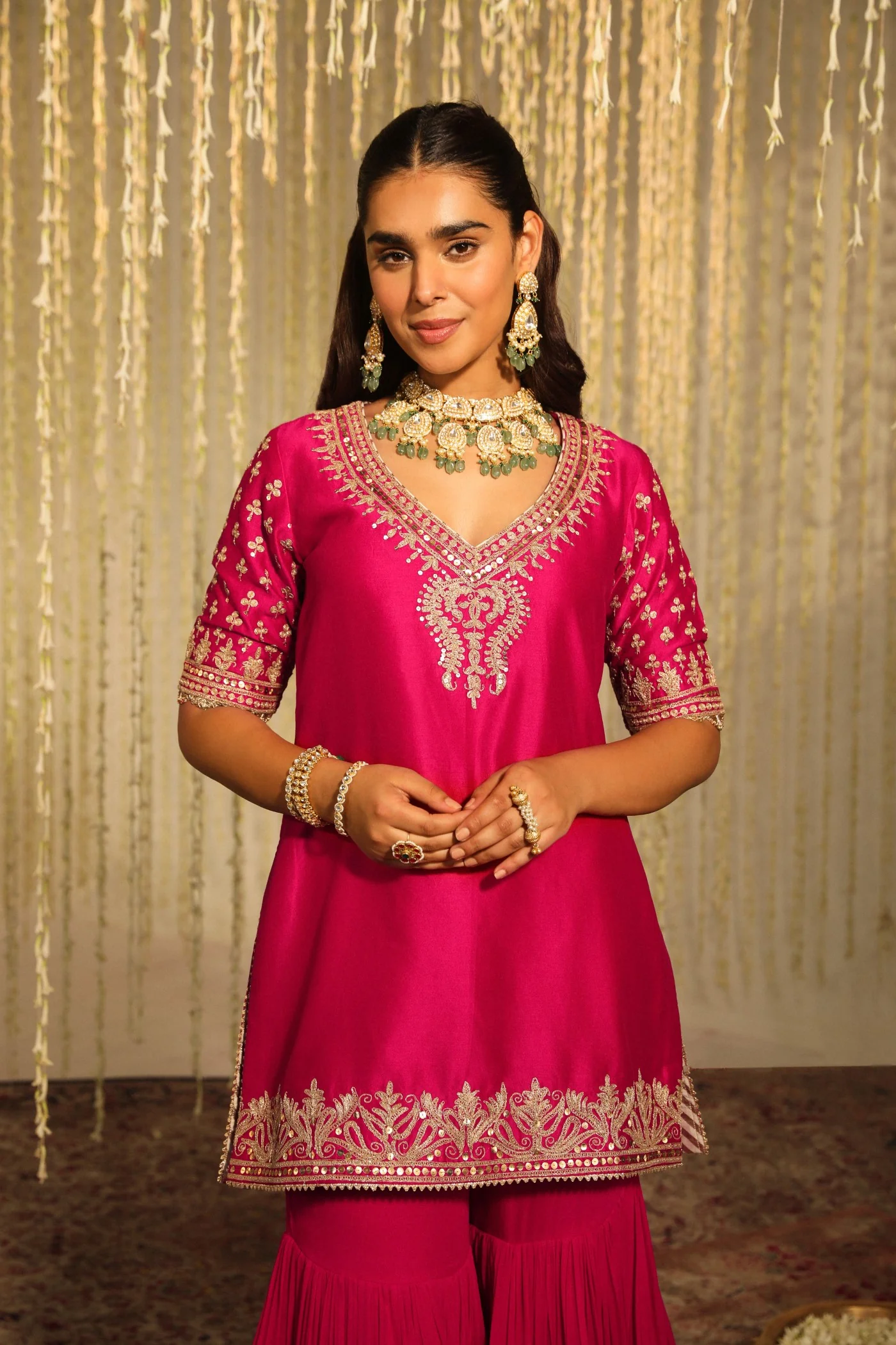 Kulvir Kaur In AAIRA - Rani Hotpink SHORT KURTA WITH GARARA AND DUPATTA - Image 6