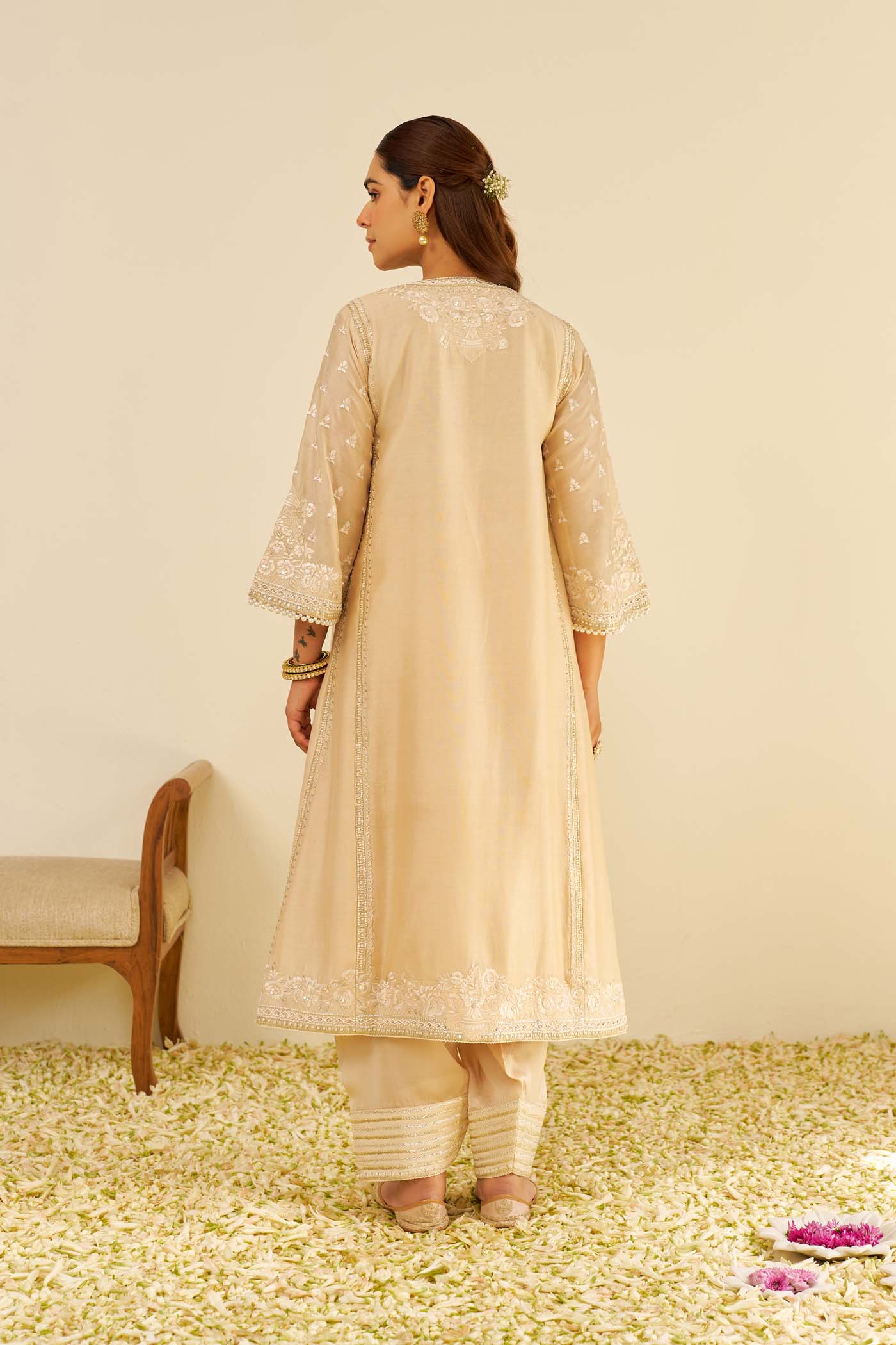 MAAROOFA - Beige LONG CHAUGA WITH SALWAR - Image 3