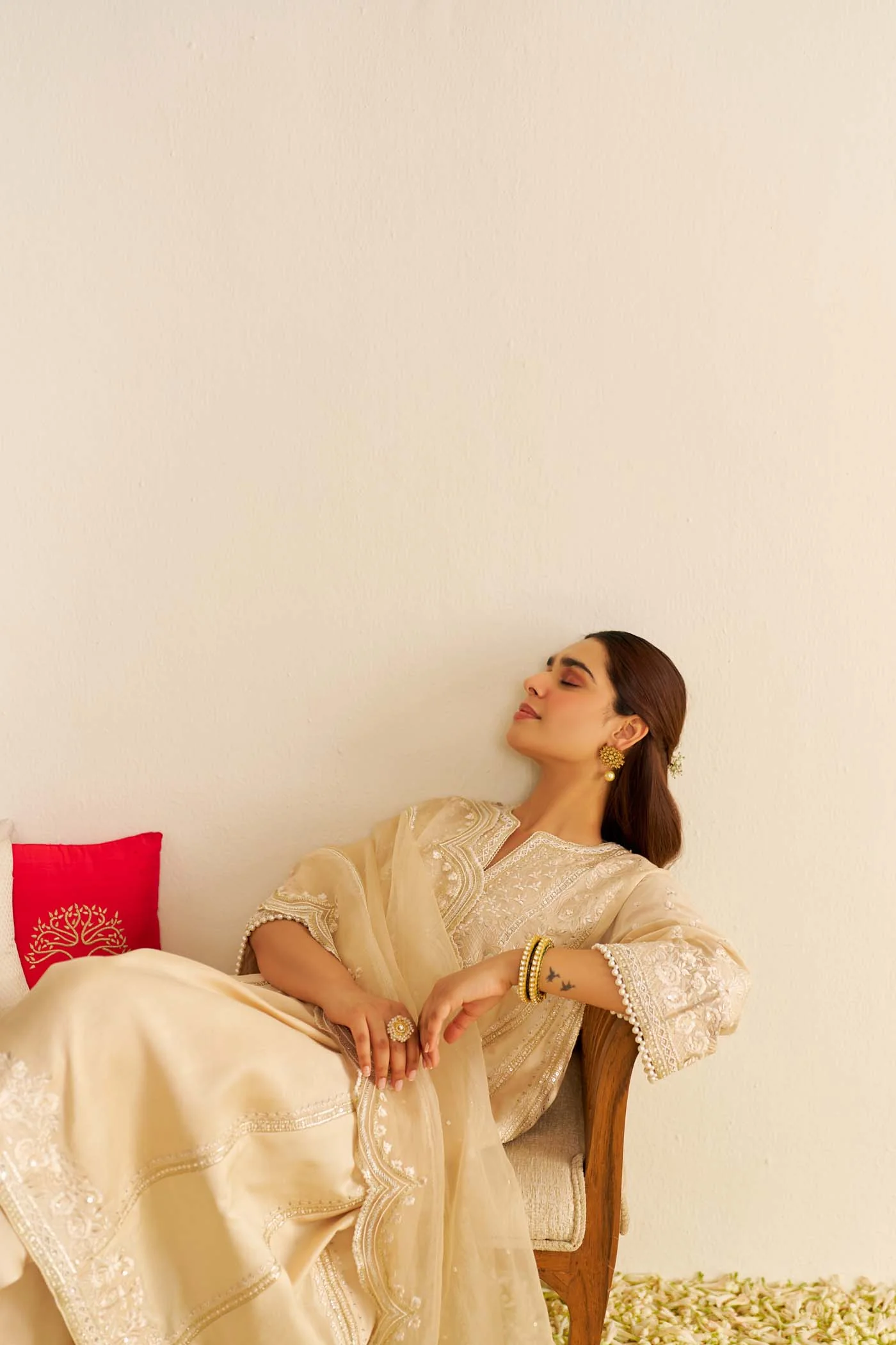 MAAROOFA - Beige LONG CHAUGA WITH SALWAR - Image 6