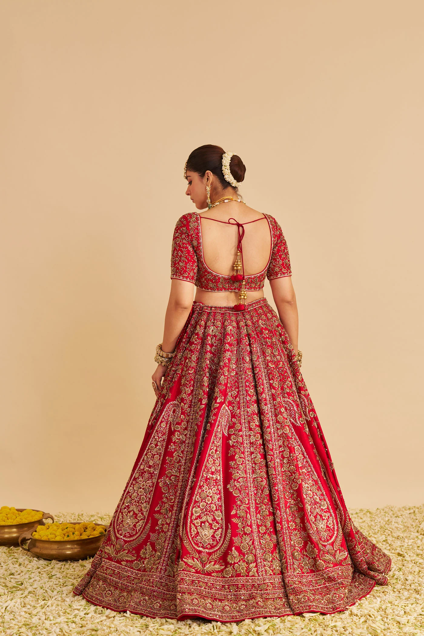 Mahanoor - Dabka Zardozi Embroidered Pure Silk Red Bridal Lehenga Set - Image 10