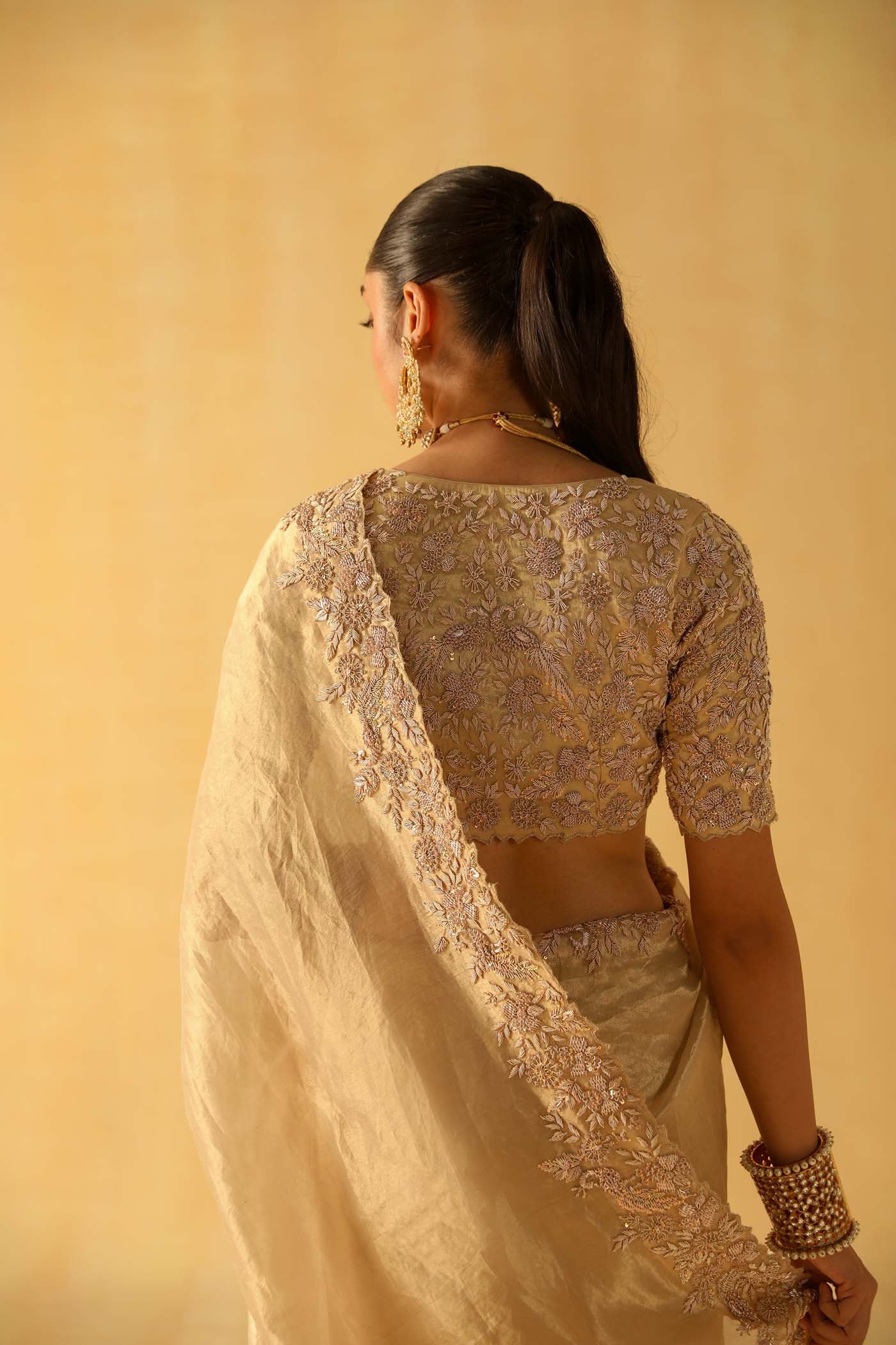 Maheen - Gold Tissue Saree Set - Image 6