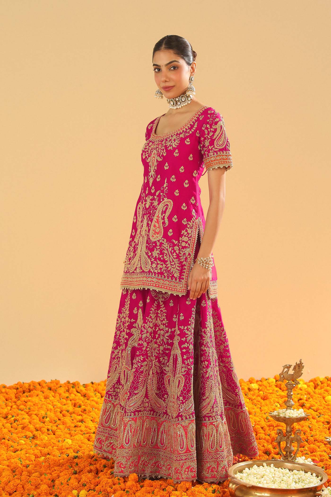 Mahi Vinod In Ishwa - Rani Hotpink Kurta with Sharara - Image 6
