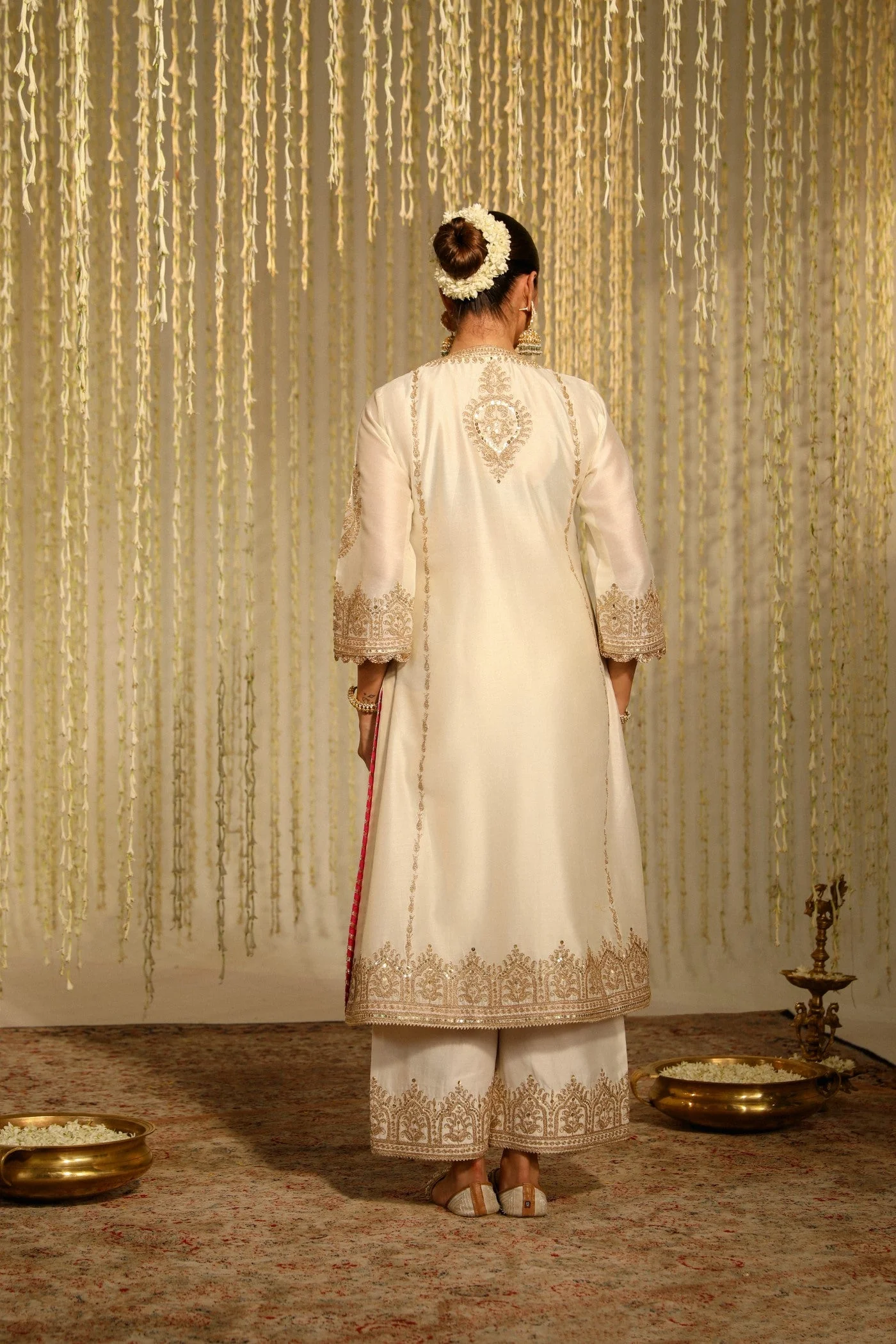 MAHIKA - DAISY IVORY LONG KURTA WITH PALAZZO AND DUPATTA (LXRTS) - Image 5