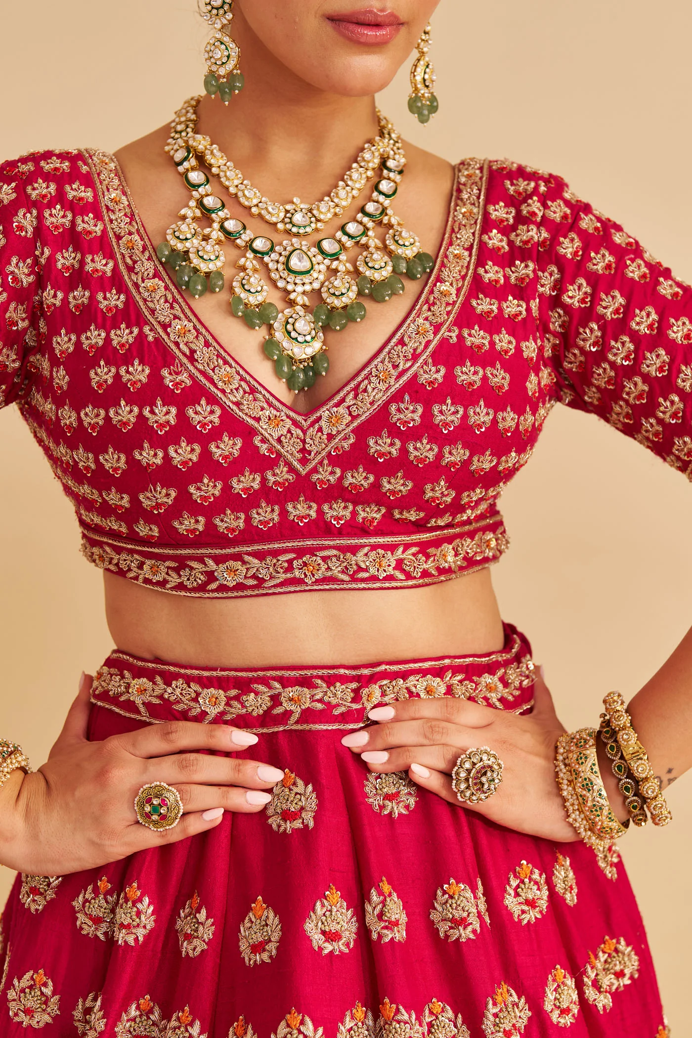 Maira - Dabka Zardozi Embroidered Raw Silk Rani Hotpink Bridal Lehenga Set - Image 10