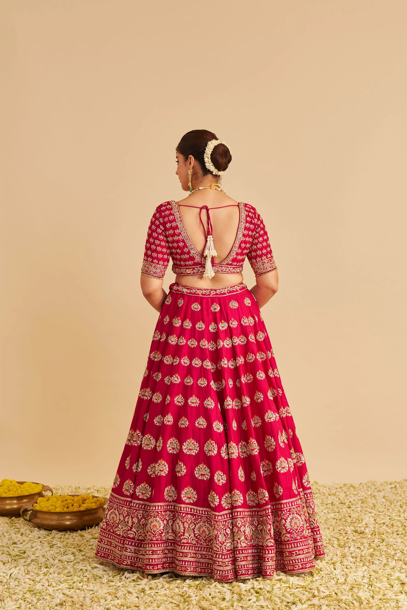 Maira - Dabka Zardozi Embroidered Raw Silk Rani Hotpink Bridal Lehenga Set - Image 11