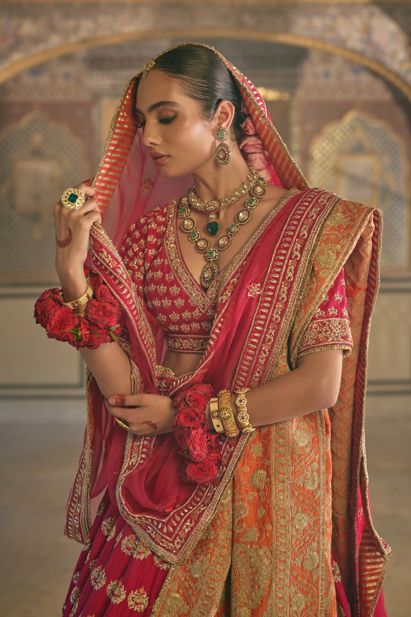 Maira - Dabka Zardozi Embroidered Raw Silk Rani Hotpink Bridal Lehenga Set - Image 2